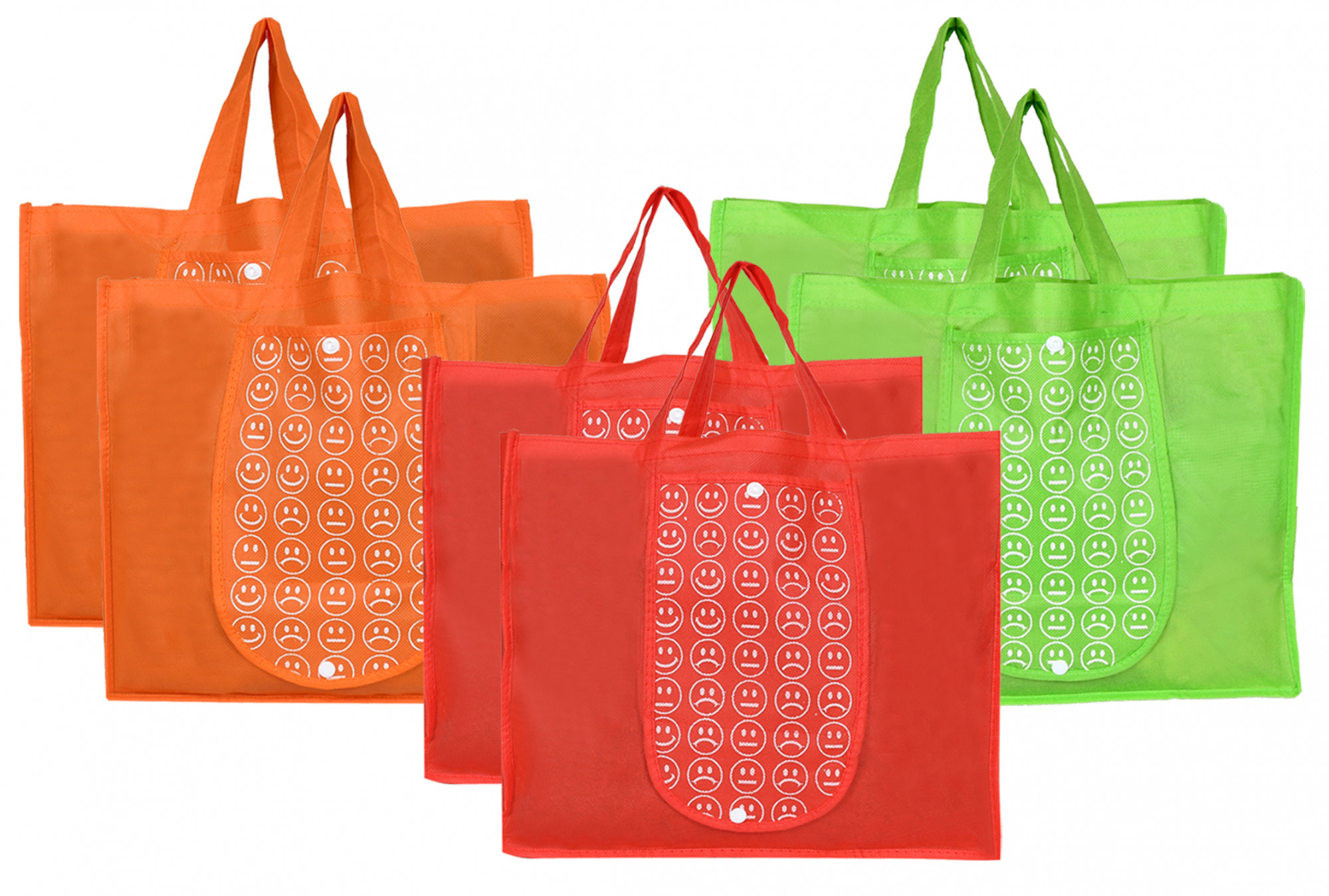 Kuber Industries Shopping Grocery Bags Foldable, Washable Grocery Tote Bag with One Small Pocket, Eco-Friendly Purse Bag Fits in Pocket Waterproof & Lightweight (Orange & Green & Red)
