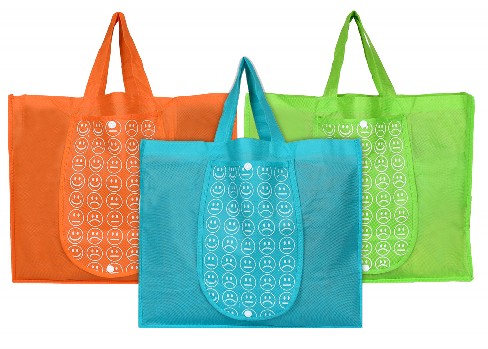 Kuber Industries Shopping Grocery Bags Foldable, Washable Grocery Tote Bag with One Small Pocket, Eco-Friendly Purse Bag Fits in Pocket Waterproof & Lightweight (Orange & Green & Blue)