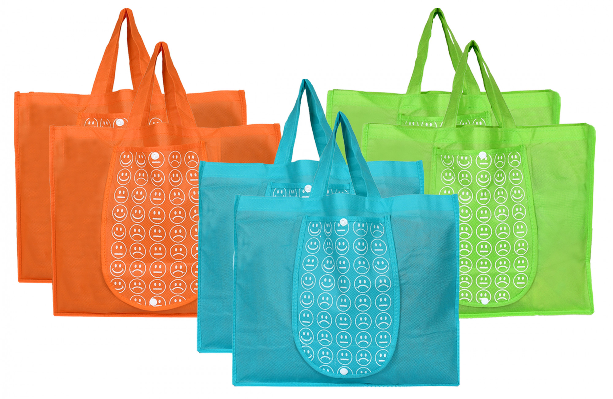 Kuber Industries Shopping Grocery Bags Foldable, Washable Grocery Tote Bag with One Small Pocket, Eco-Friendly Purse Bag Fits in Pocket Waterproof & Lightweight (Orange & Green & Blue)