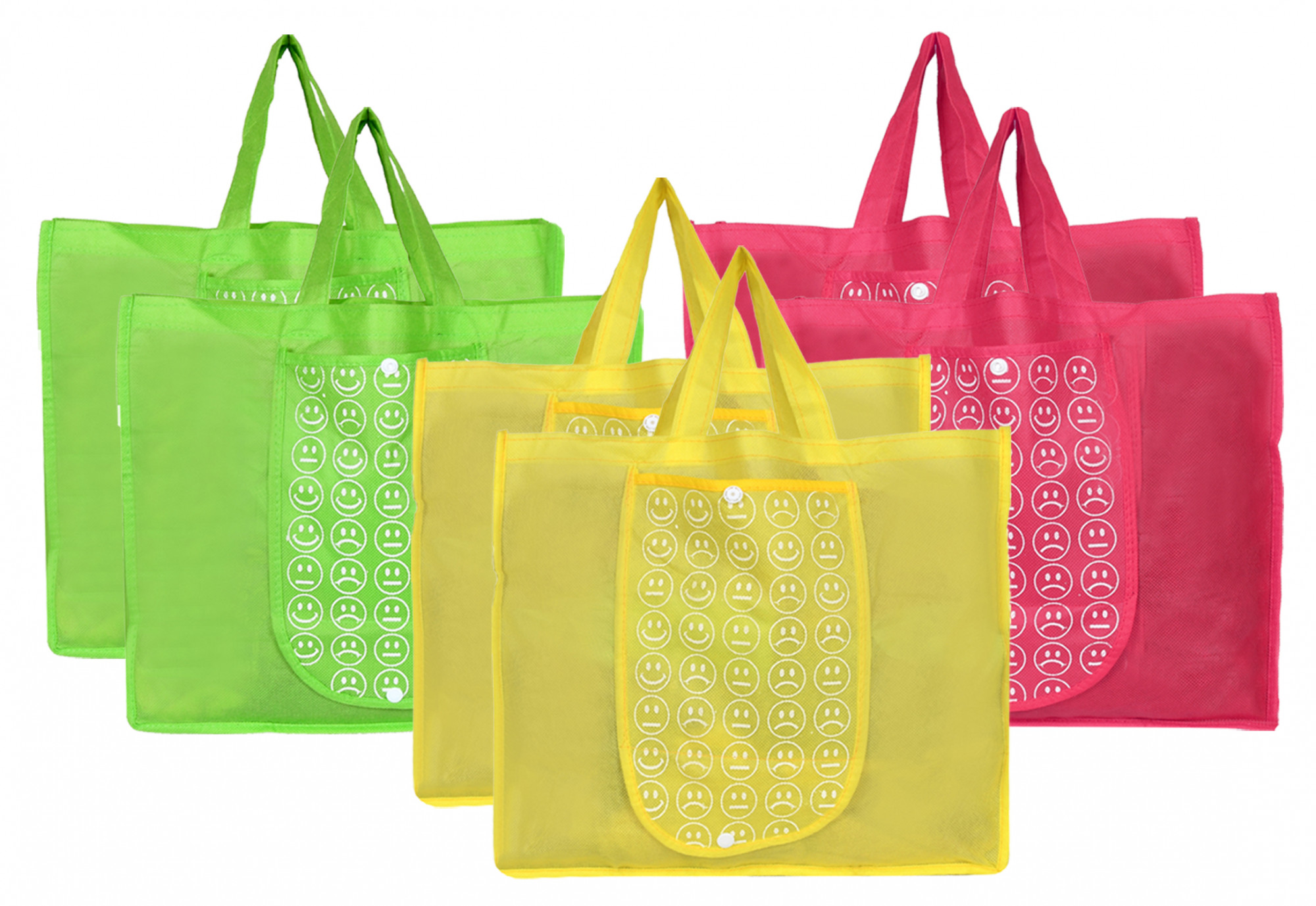 Kuber Industries Shopping Grocery Bags Foldable, Washable Grocery Tote Bag with One Small Pocket, Eco-Friendly Purse Bag Fits in Pocket Waterproof & Lightweight (Green & Pink & Yellow)