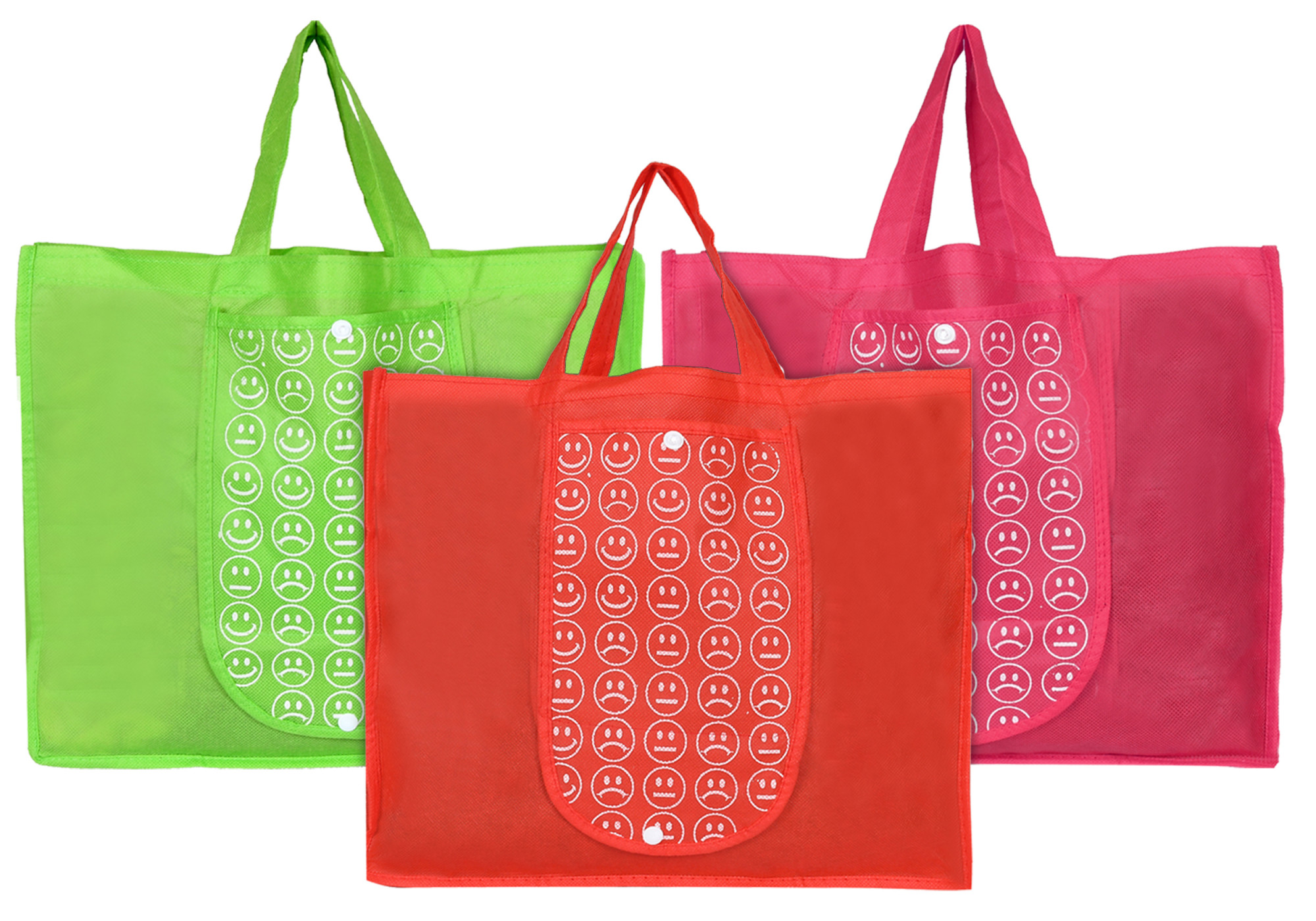 Kuber Industries Shopping Grocery Bags Foldable, Washable Grocery Tote Bag with One Small Pocket, Eco-Friendly Purse Bag Fits in Pocket Waterproof & Lightweight (Green & Pink & Red)