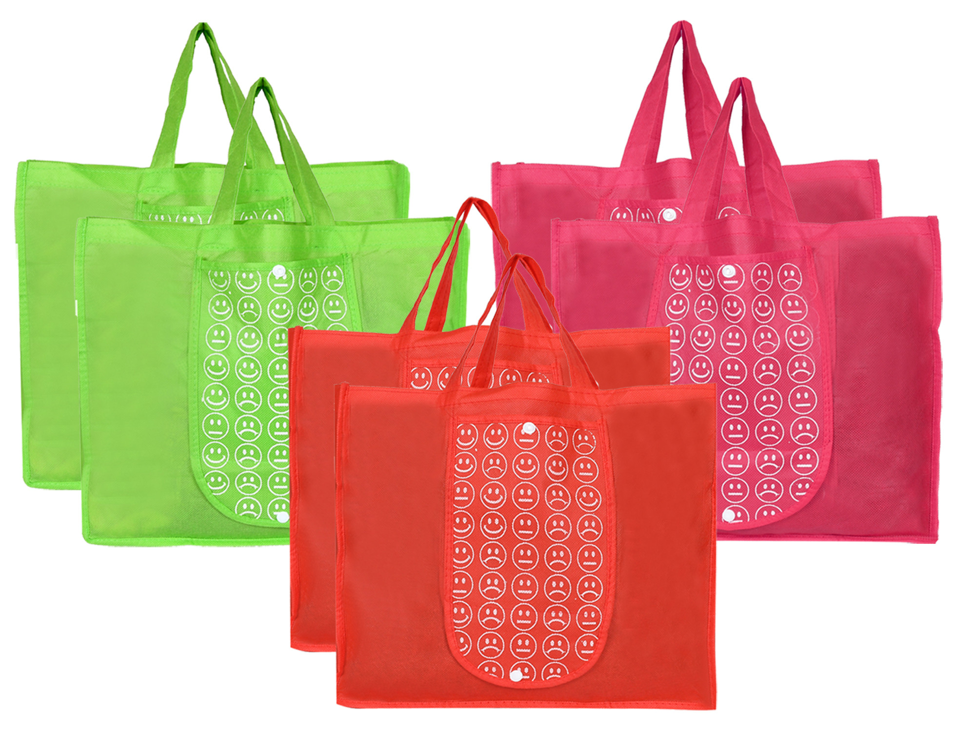 Kuber Industries Shopping Grocery Bags Foldable, Washable Grocery Tote Bag with One Small Pocket, Eco-Friendly Purse Bag Fits in Pocket Waterproof & Lightweight (Green & Pink & Red)