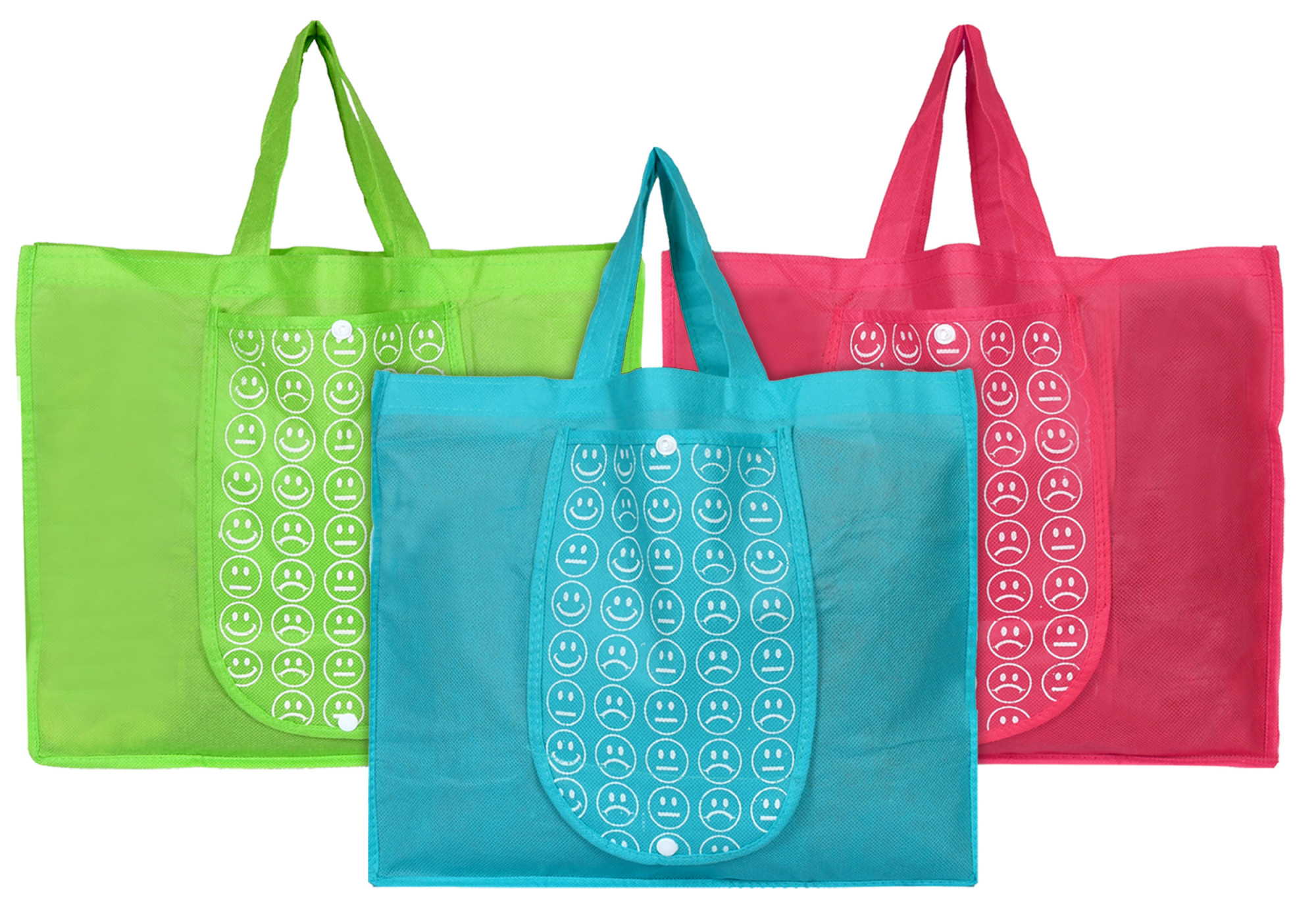 Kuber Industries Shopping Grocery Bags Foldable, Washable Grocery Tote Bag with One Small Pocket, Eco-Friendly Purse Bag Fits in Pocket Waterproof & Lightweight (Green & Pink & Blue)