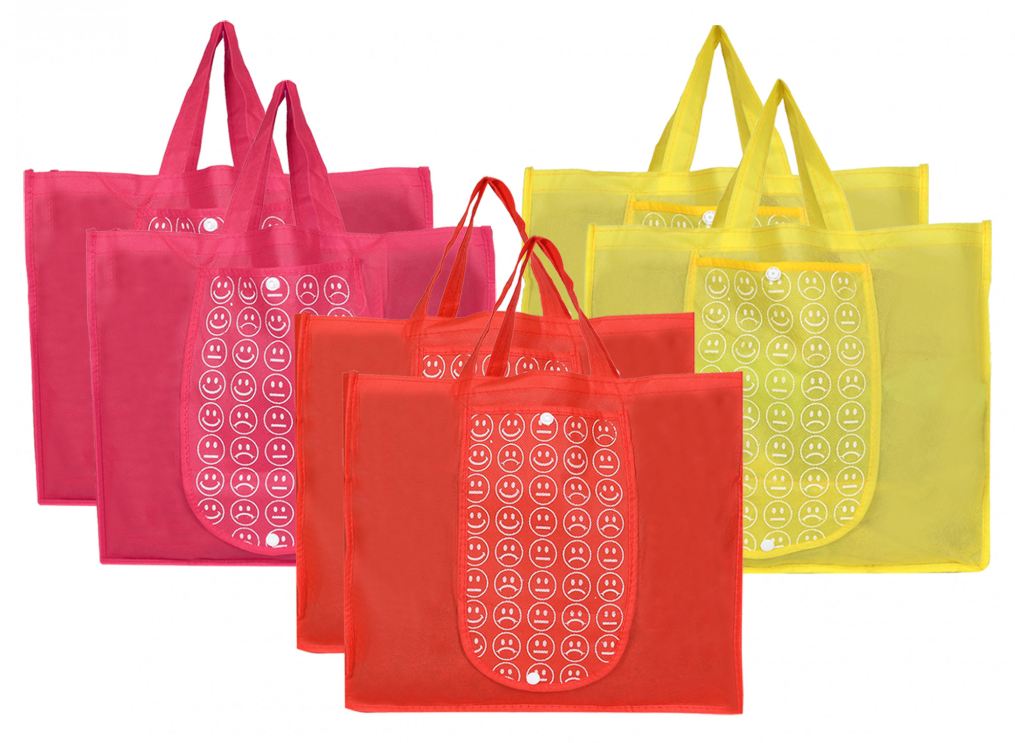 Kuber Industries Shopping Grocery Bags Foldable, Washable Grocery Tote Bag with One Small Pocket, Eco-Friendly Purse Bag Fits in Pocket Waterproof & Lightweight (Pink & Yellow & Red)