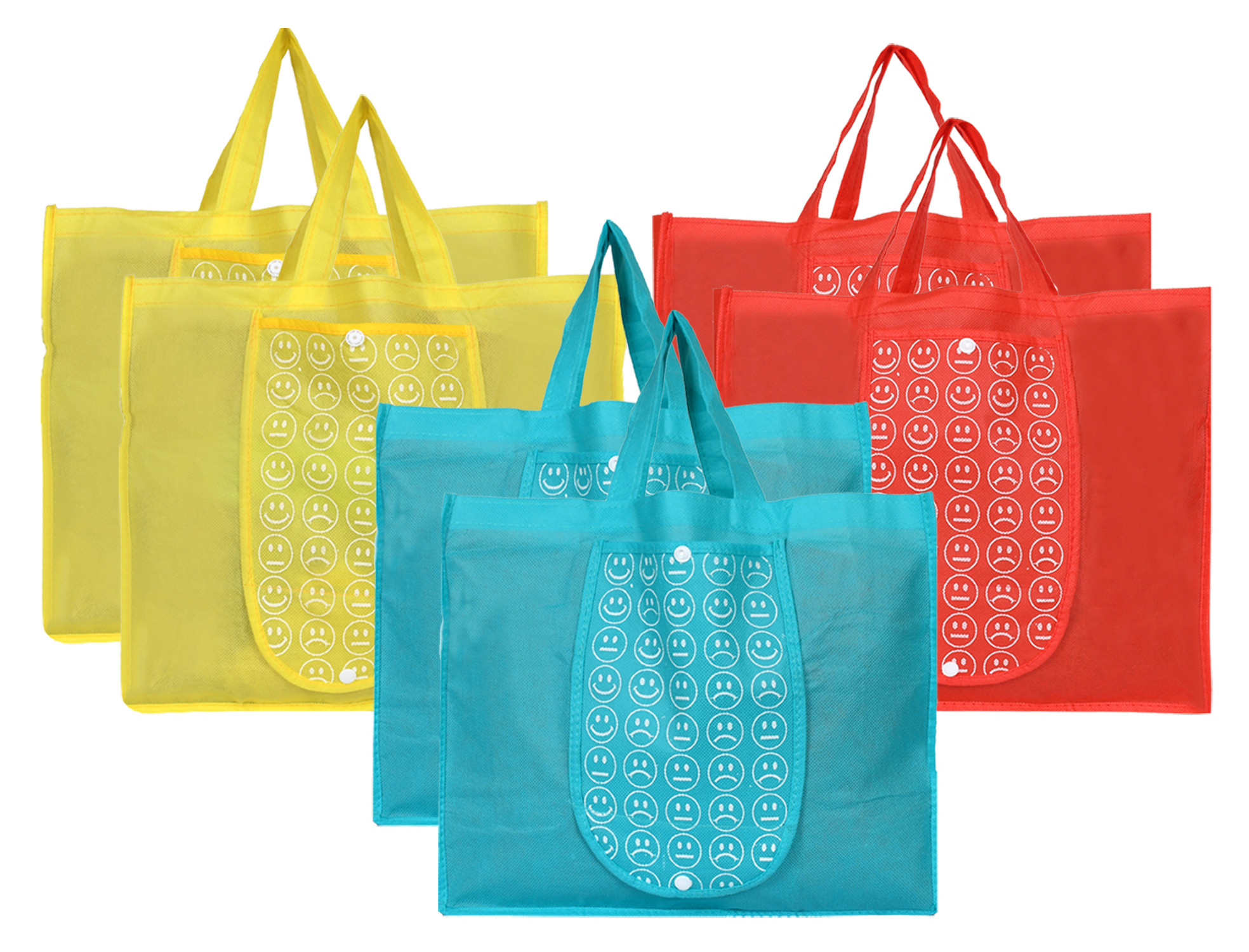 Kuber Industries Shopping Grocery Bags Foldable, Washable Grocery Tote Bag with One Small Pocket, Eco-Friendly Purse Bag Fits in Pocket Waterproof & Lightweight (Yellow & Red & Blue)