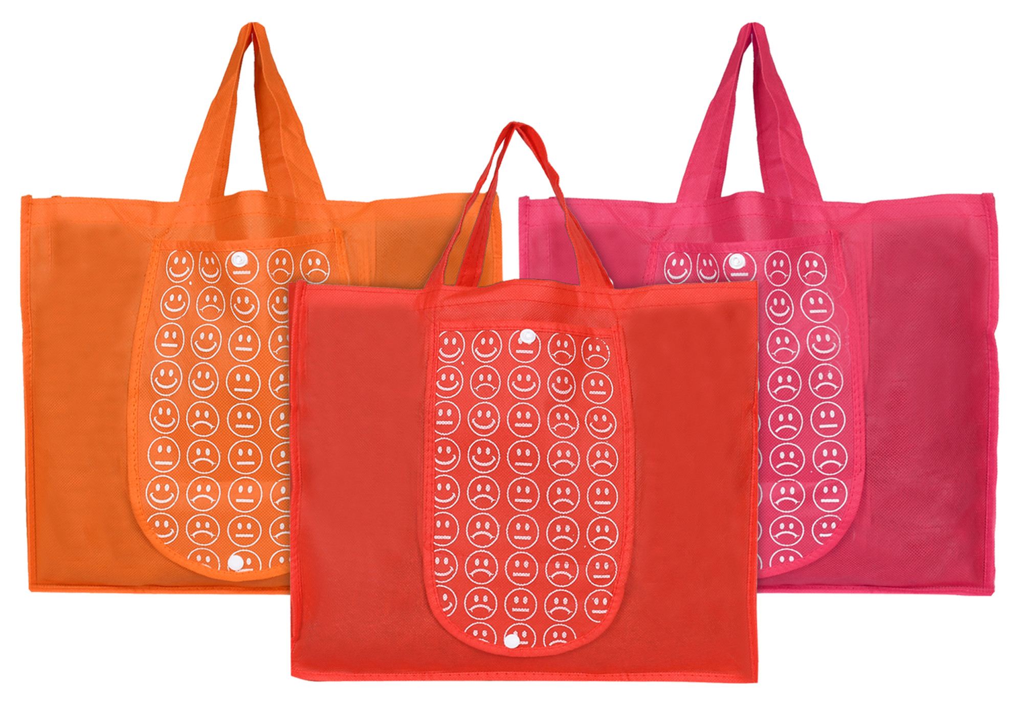Kuber Industries Shopping Grocery Bags Foldable, Washable Grocery Tote Bag with One Small Pocket, Eco-Friendly Purse Bag Fits in Pocket Waterproof & Lightweight (Orange & Pink & Red)