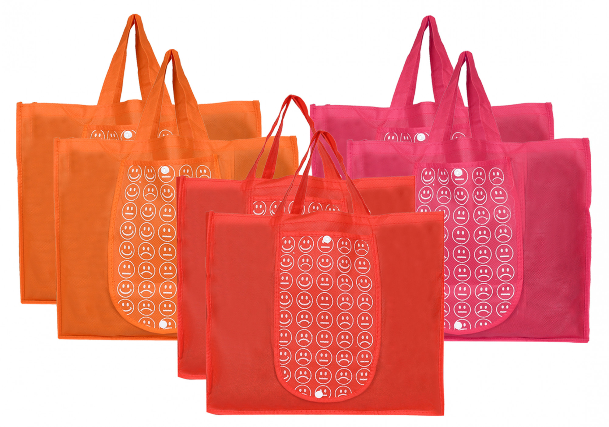 Kuber Industries Shopping Grocery Bags Foldable, Washable Grocery Tote Bag with One Small Pocket, Eco-Friendly Purse Bag Fits in Pocket Waterproof & Lightweight (Orange & Pink & Red)
