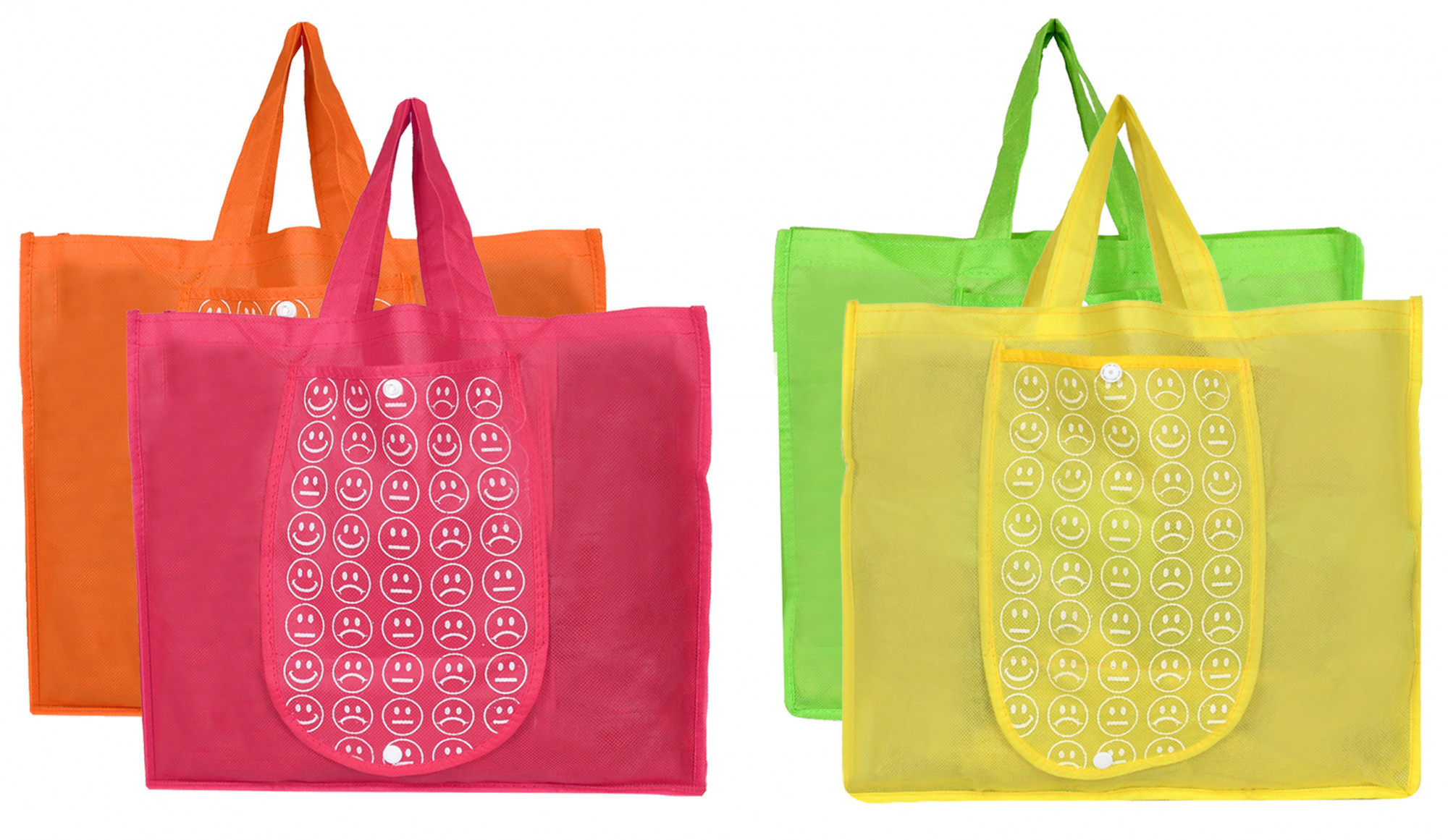 Kuber Industries Shopping Grocery Bags Foldable, Washable Grocery Tote Bag with One Small Pocket, Eco-Friendly Purse Bag Fits in Pocket Waterproof & Lightweight (Set Of 4,Orange & Green & Pink & Yellow)