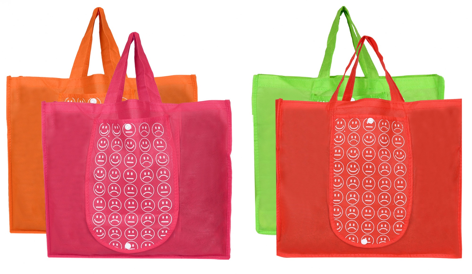 Kuber Industries Shopping Grocery Bags Foldable, Washable Grocery Tote Bag with One Small Pocket, Eco-Friendly Purse Bag Fits in Pocket Waterproof & Lightweight (Set Of 4,Orange & Green & Pink & Red)