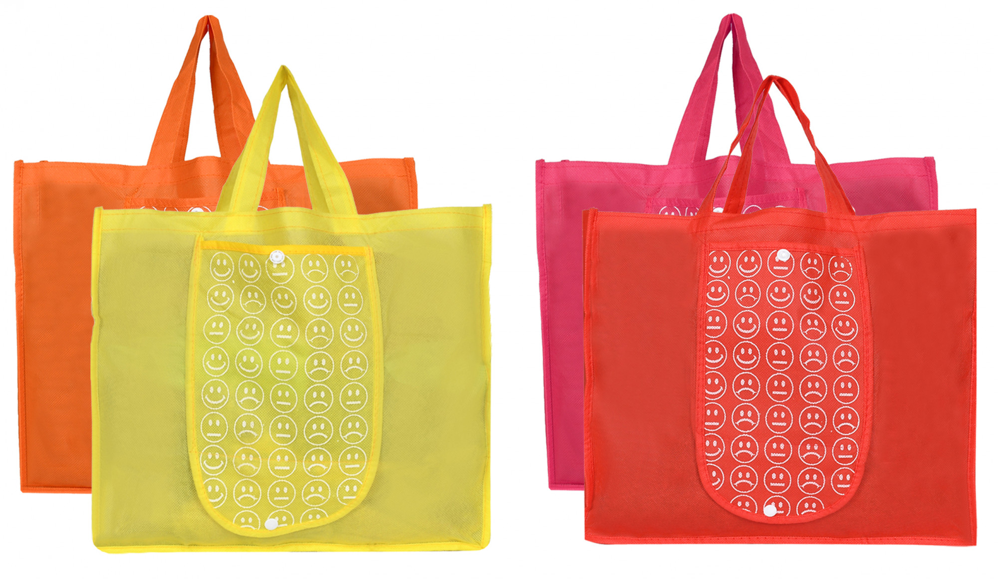 Kuber Industries Shopping Grocery Bags Foldable, Washable Grocery Tote Bag with One Small Pocket, Eco-Friendly Purse Bag Fits in Pocket Waterproof & Lightweight (Set Of 4,Green & Pink & Yellow & Red)
