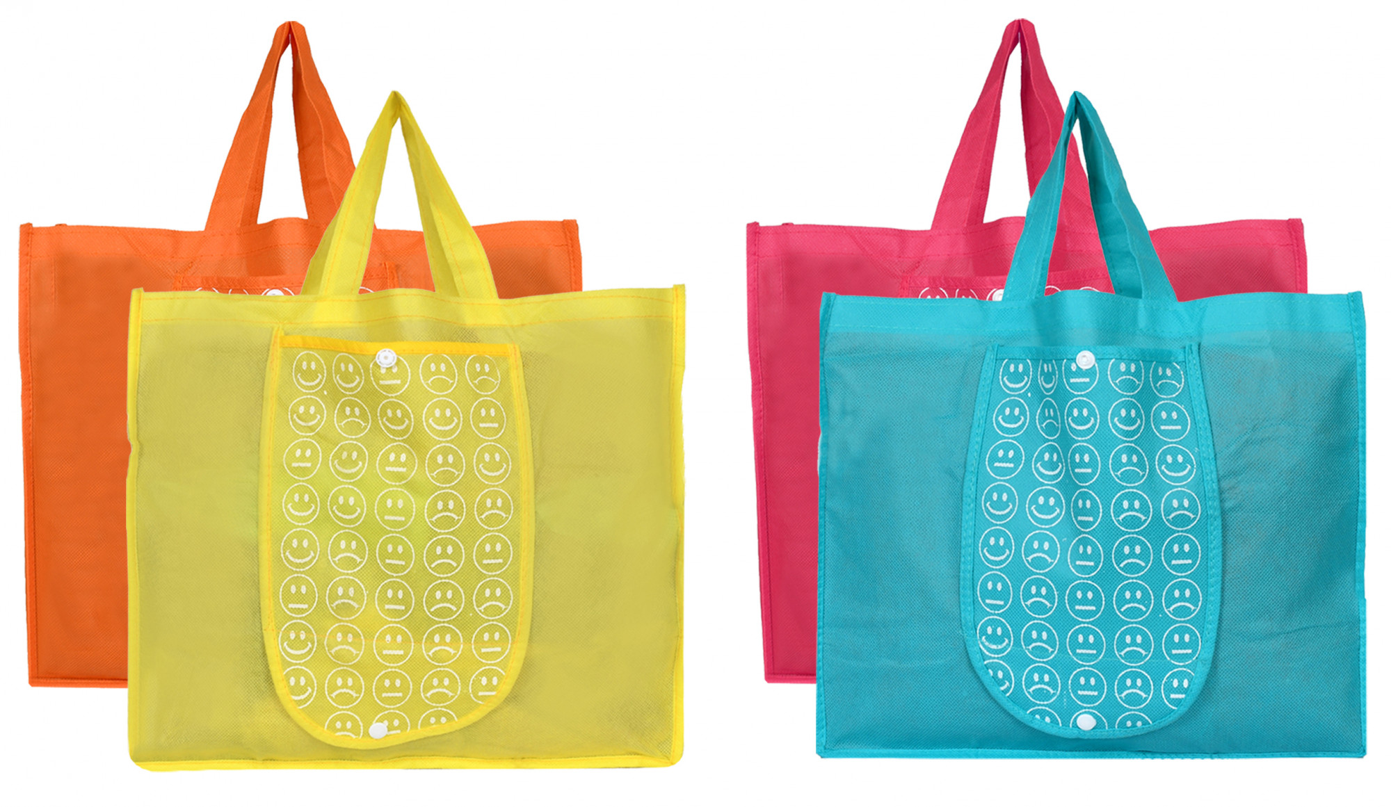 Kuber Industries Shopping Grocery Bags Foldable, Washable Grocery Tote Bag with One Small Pocket, Eco-Friendly Purse Bag Fits in Pocket Waterproof & Lightweight (Set Of 4,Green & Pink & Yellow & Blue)