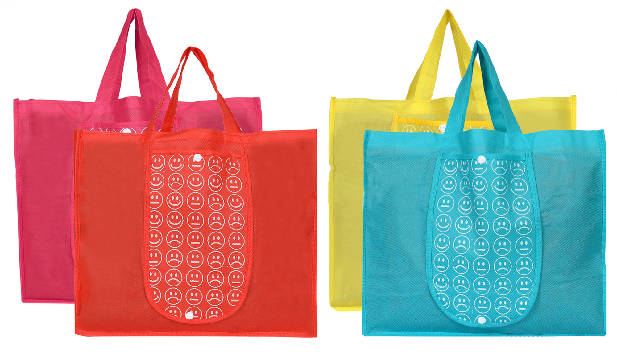 Kuber Industries Shopping Grocery Bags Foldable, Washable Grocery Tote Bag with One Small Pocket, Eco-Friendly Purse Bag Fits in Pocket Waterproof & Lightweight (Set Of 4,Pink & Yellow & Red & Blue)
