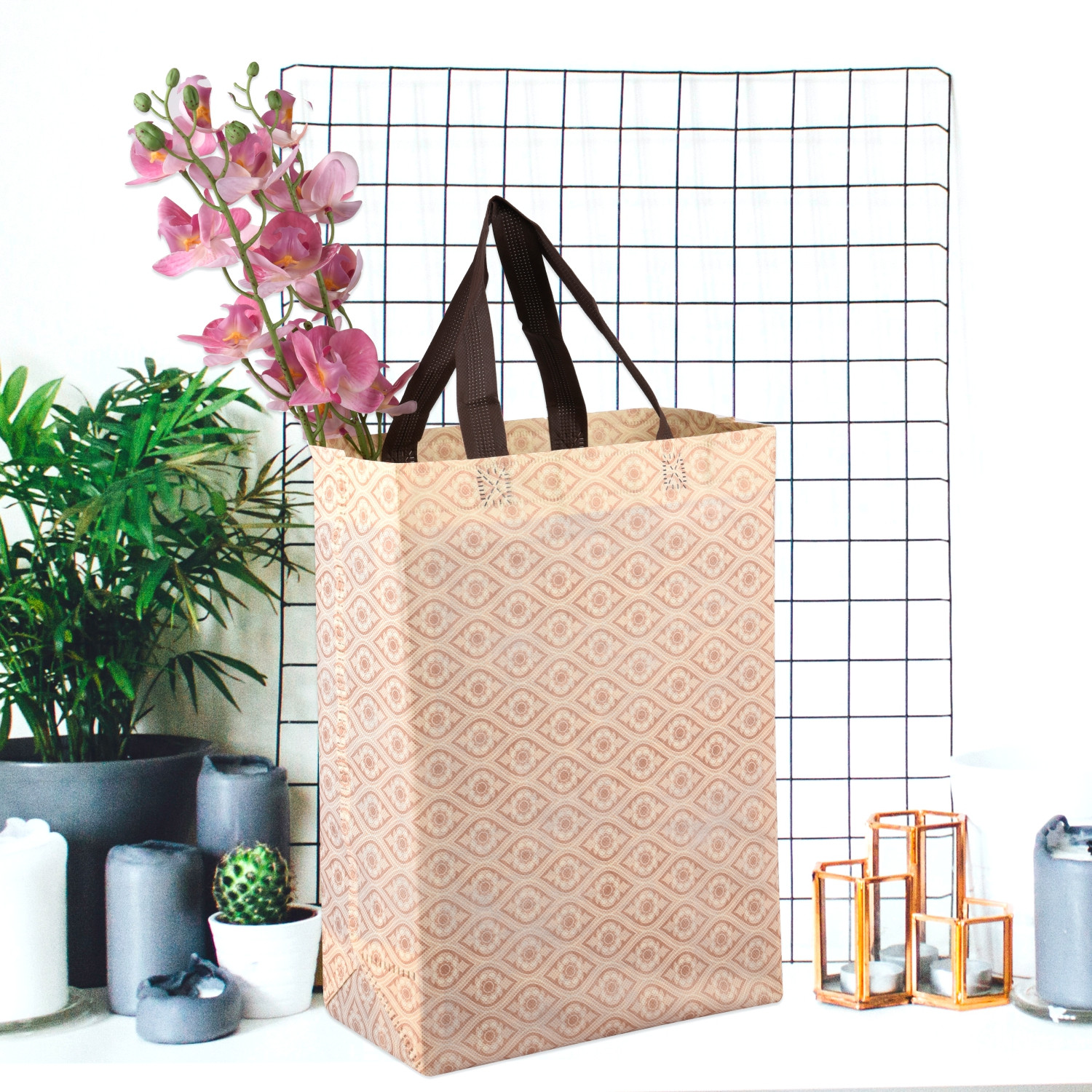 Kuber Industries Shopping Handbag | Grocery Handbag | Shopping Bag | Grocery Shopping Bag | Reusable Shopping Bags | Vegetable Bag | Eye-Print Carry Bag |Cream