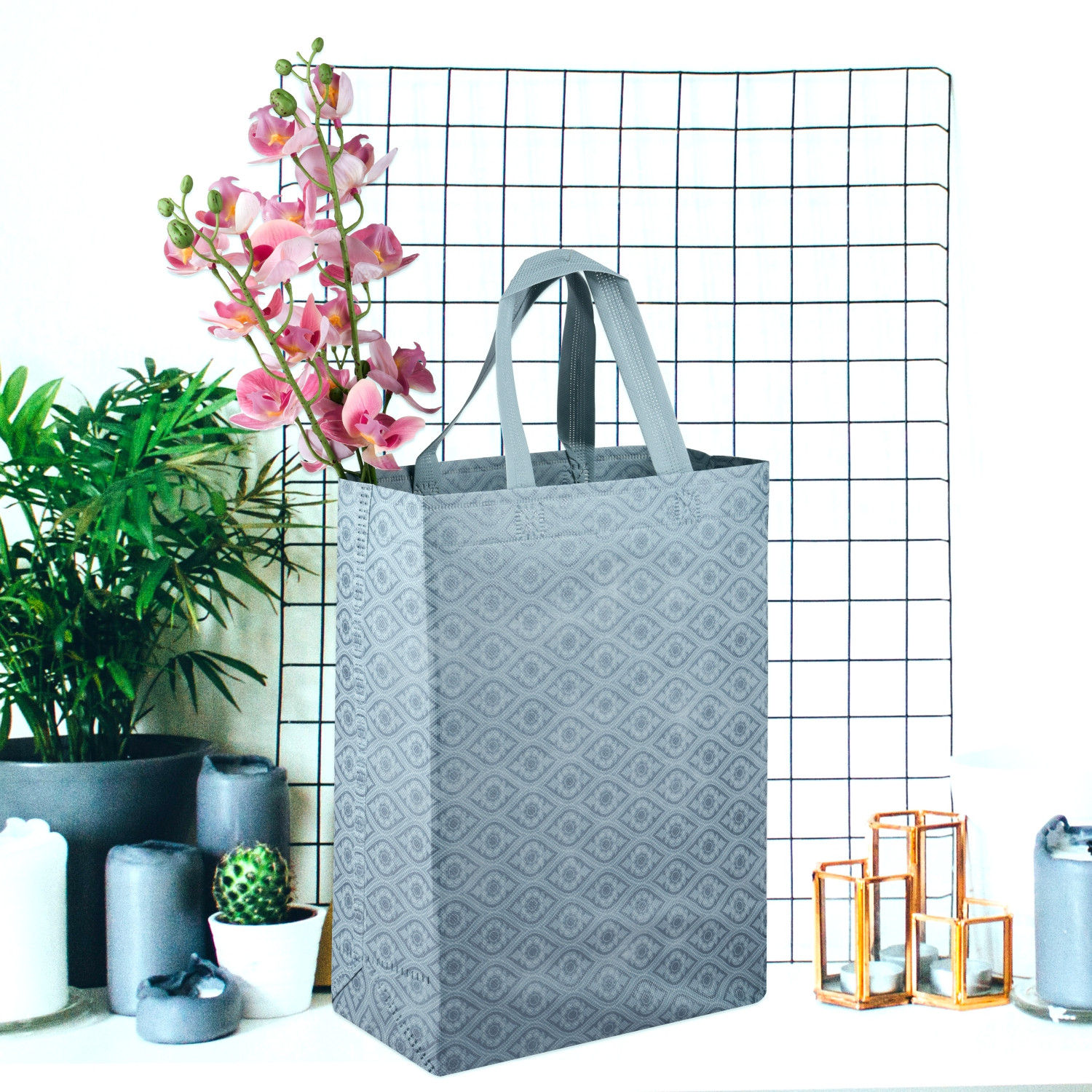 Kuber Industries Shopping Handbag | Grocery Handbag | Shopping Bag | Grocery Shopping Bag | Reusable Shopping Bags | Vegetable Bag | Eye-Print Carry Bag |Gray