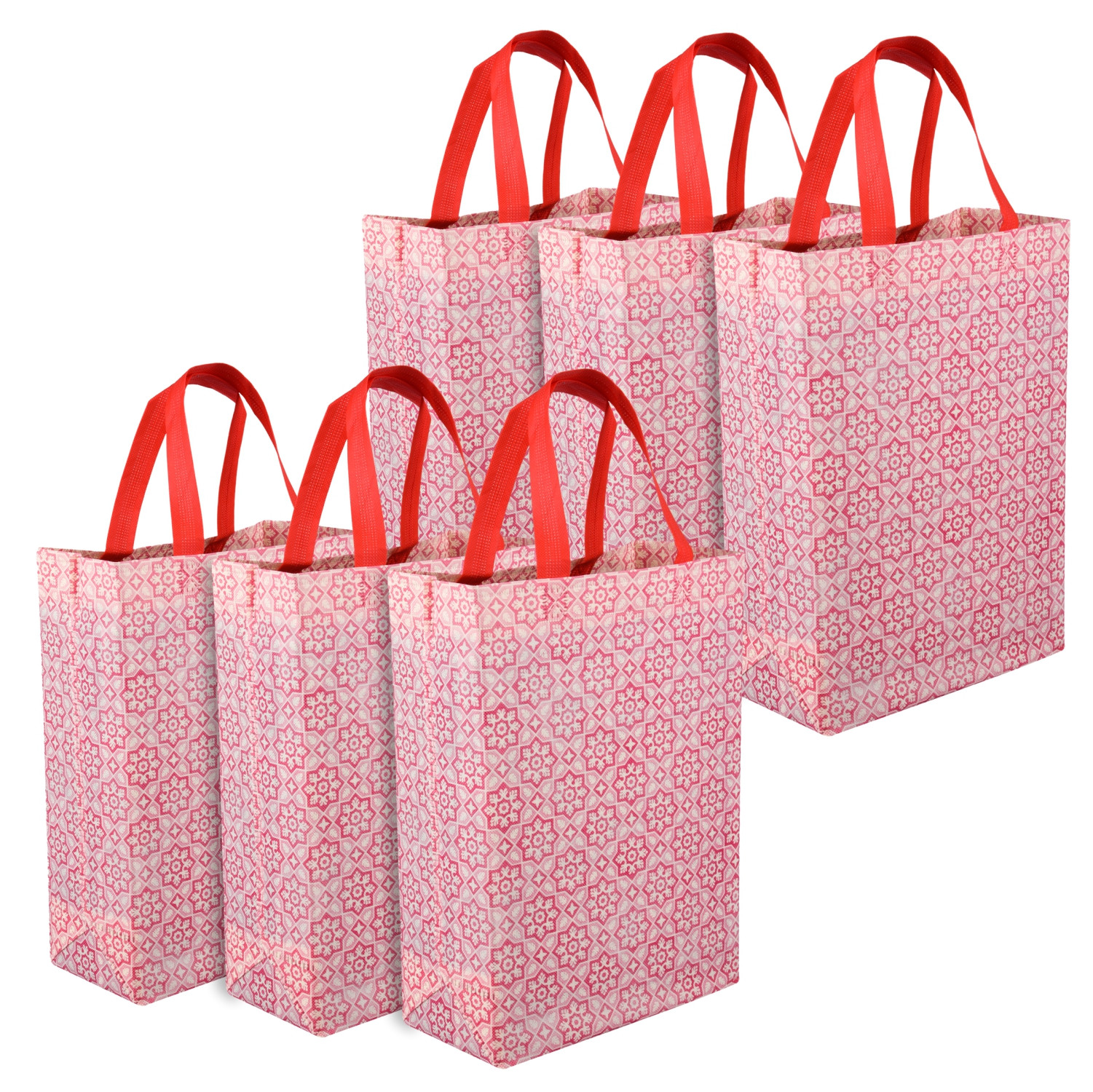 Kuber Industries Shopping Handbag | Grocery Handbag | Shopping Bag | Grocery Shopping Bag | Reusable Shopping Bags | Vegetable Bag | Star-Print Carry Bag |Pink
