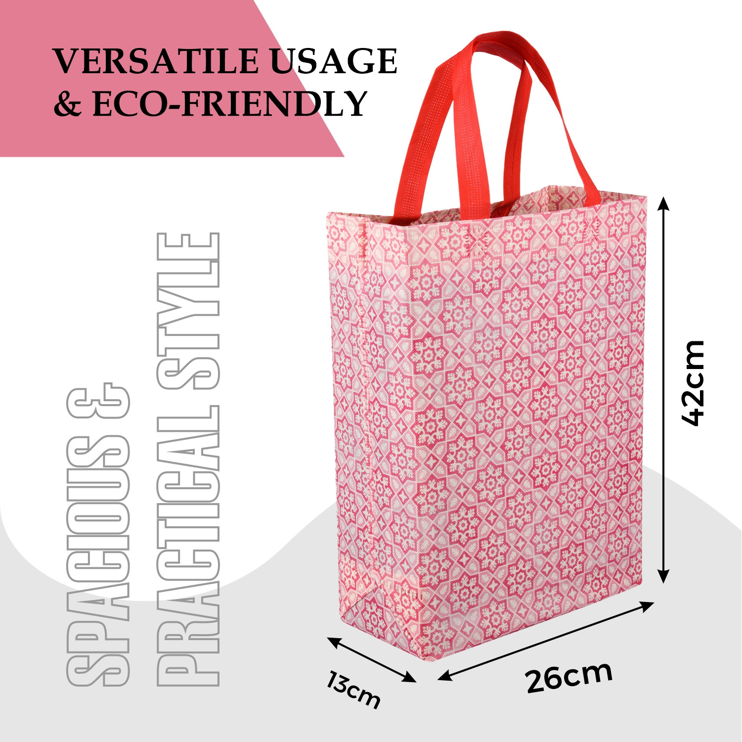 Kuber Industries Shopping Handbag | Grocery Handbag | Shopping Bag | Grocery Shopping Bag | Reusable Shopping Bags | Vegetable Bag | Star-Print Carry Bag |Pink