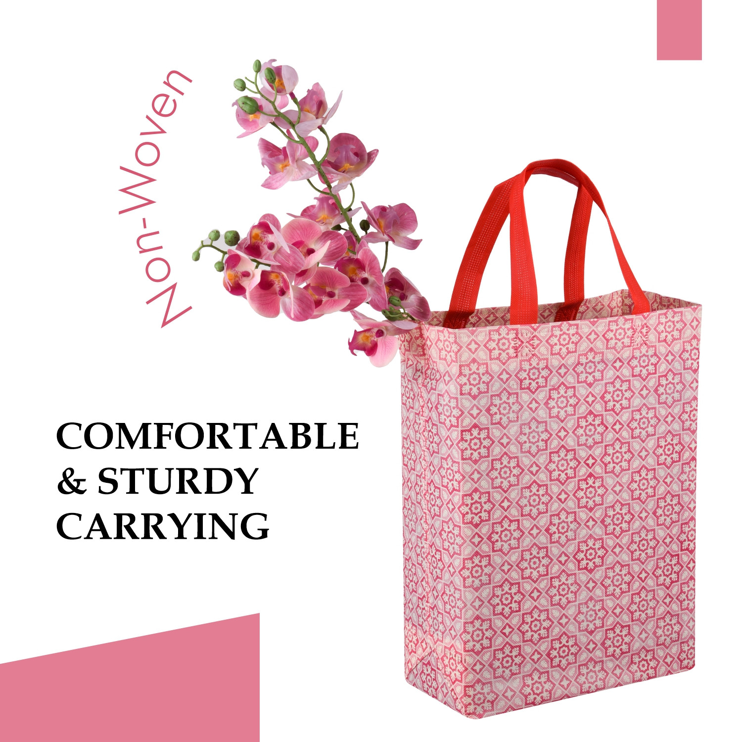 Kuber Industries Shopping Handbag | Grocery Handbag | Shopping Bag | Grocery Shopping Bag | Reusable Shopping Bags | Vegetable Bag | Star-Print Carry Bag |Pink