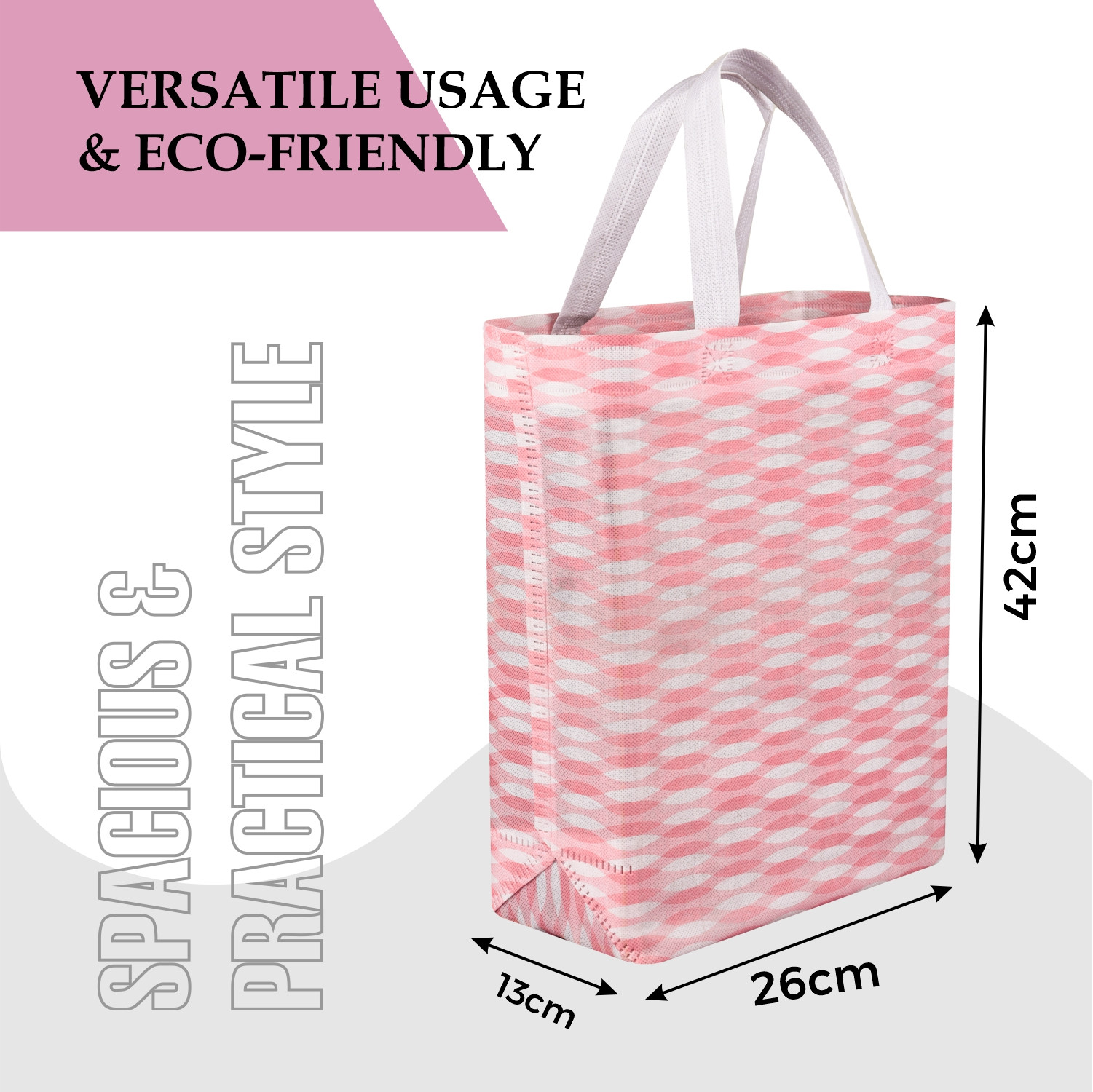 Kuber Industries Shopping Handbag | Grocery Handbag | Shopping Bag | Grocery Shopping Bag | Reusable Shopping Bags | Vegetable Bag | Zig-Zag Carry Bag |Pink