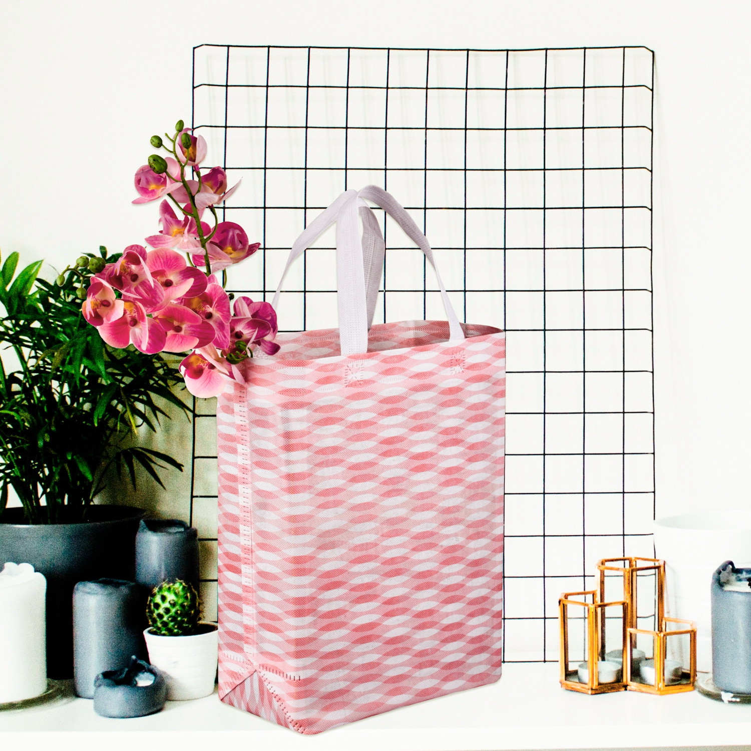 Kuber Industries Shopping Handbag | Grocery Handbag | Shopping Bag | Grocery Shopping Bag | Reusable Shopping Bags | Vegetable Bag | Zig-Zag Carry Bag |Pink