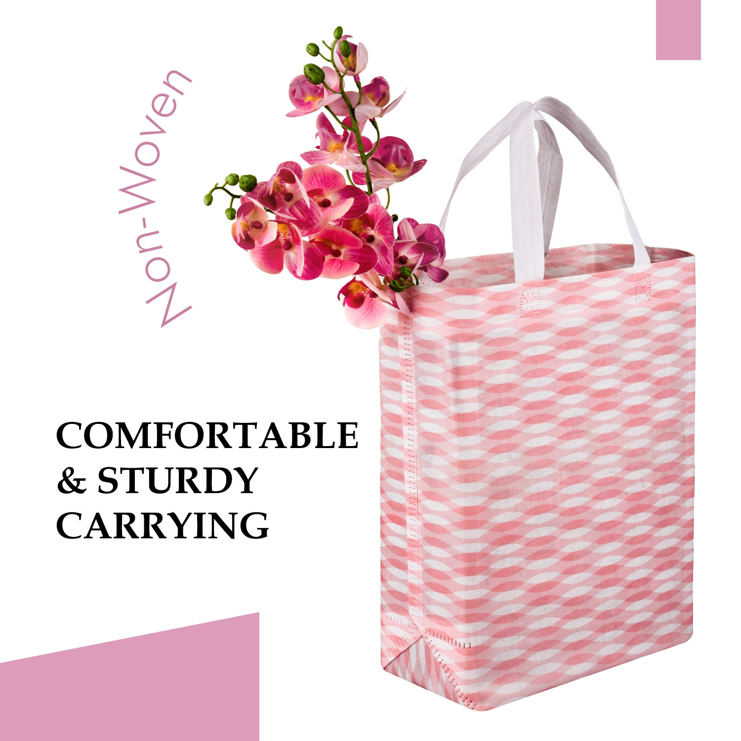 Kuber Industries Shopping Handbag | Grocery Handbag | Shopping Bag | Grocery Shopping Bag | Reusable Shopping Bags | Vegetable Bag | Zig-Zag Carry Bag |Pink