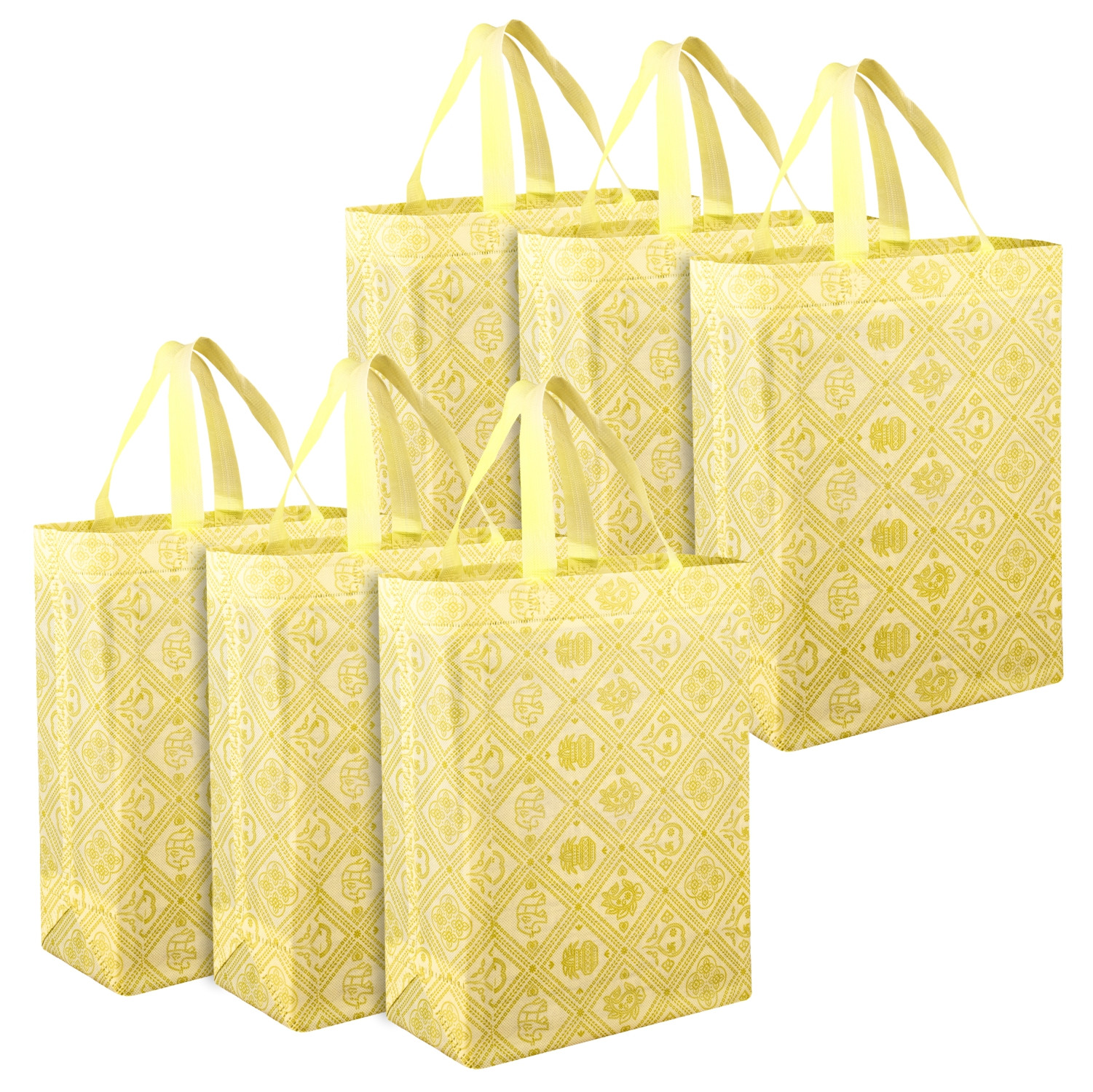 Kuber Industries Shopping Handbag | Grocery Handbag | Shopping Bag | Grocery Shopping Bag | Reusable Shopping Bags | Vegetable Bag | Check-Kalash Carry Bag | Yellow