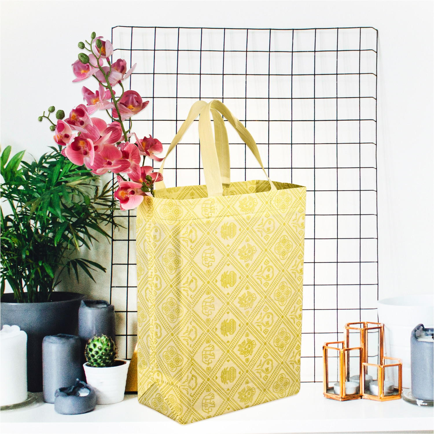 Kuber Industries Shopping Handbag | Grocery Handbag | Shopping Bag | Grocery Shopping Bag | Reusable Shopping Bags | Vegetable Bag | Check-Kalash Carry Bag | Yellow