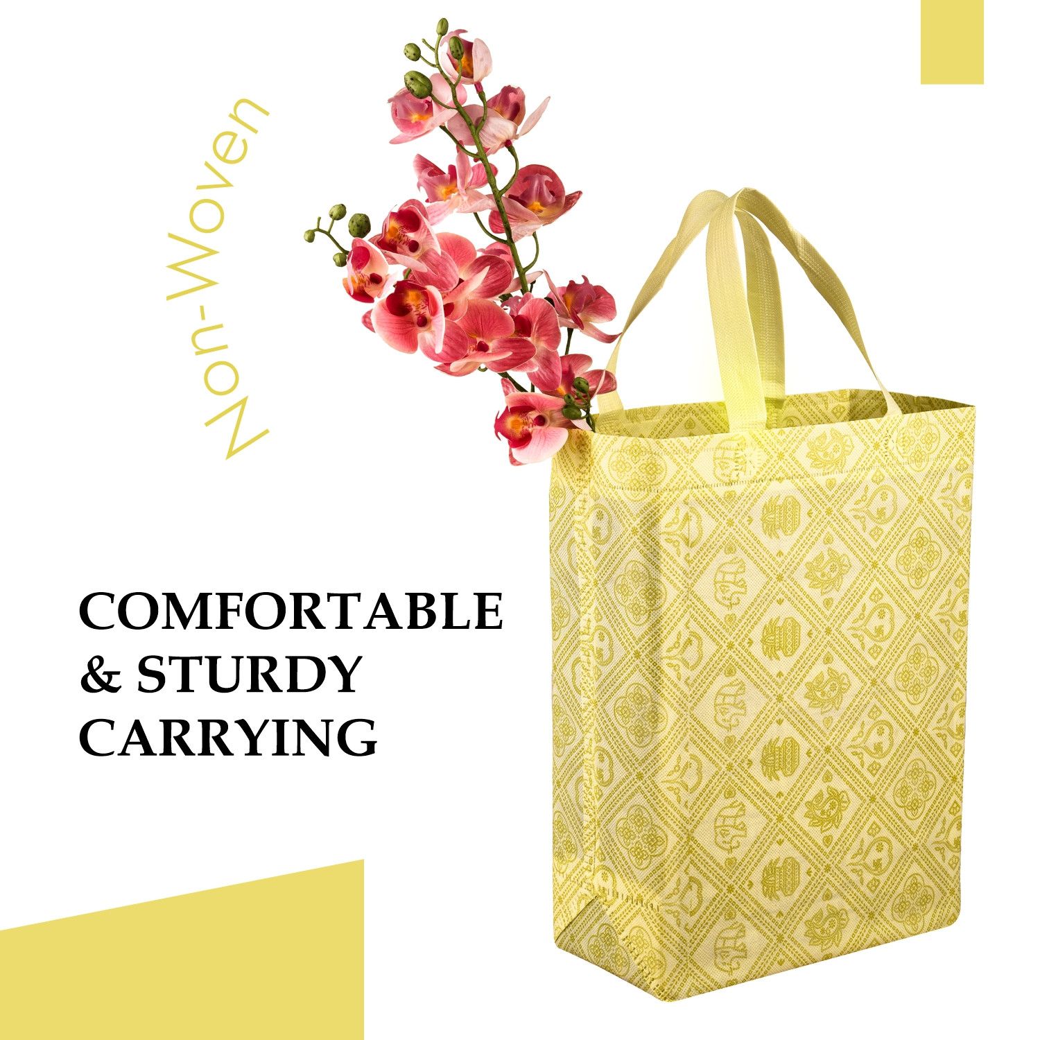 Kuber Industries Shopping Handbag | Grocery Handbag | Shopping Bag | Grocery Shopping Bag | Reusable Shopping Bags | Vegetable Bag | Check-Kalash Carry Bag | Yellow