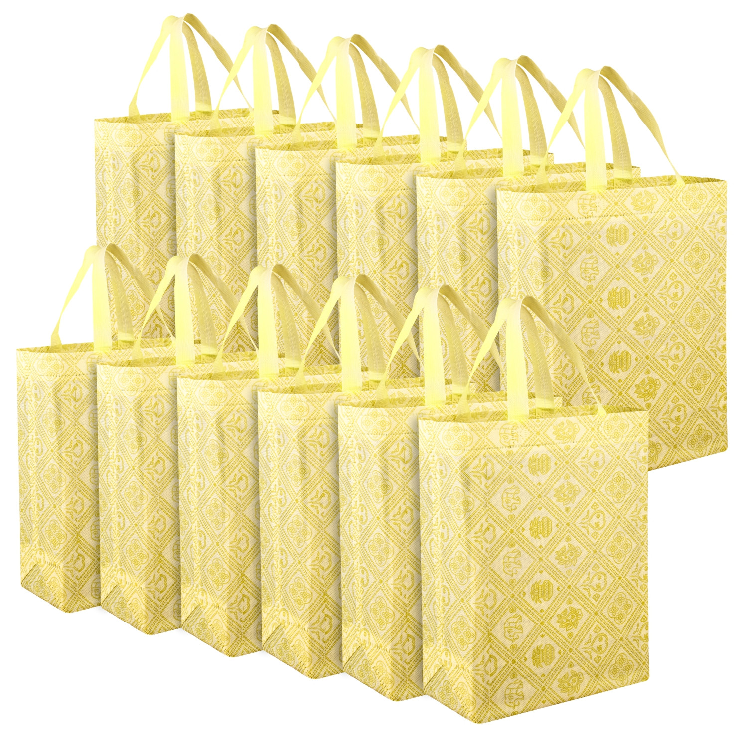 Kuber Industries Shopping Handbag | Grocery Handbag | Shopping Bag | Grocery Shopping Bag | Reusable Shopping Bags | Vegetable Bag | Check-Kalash Carry Bag | Yellow