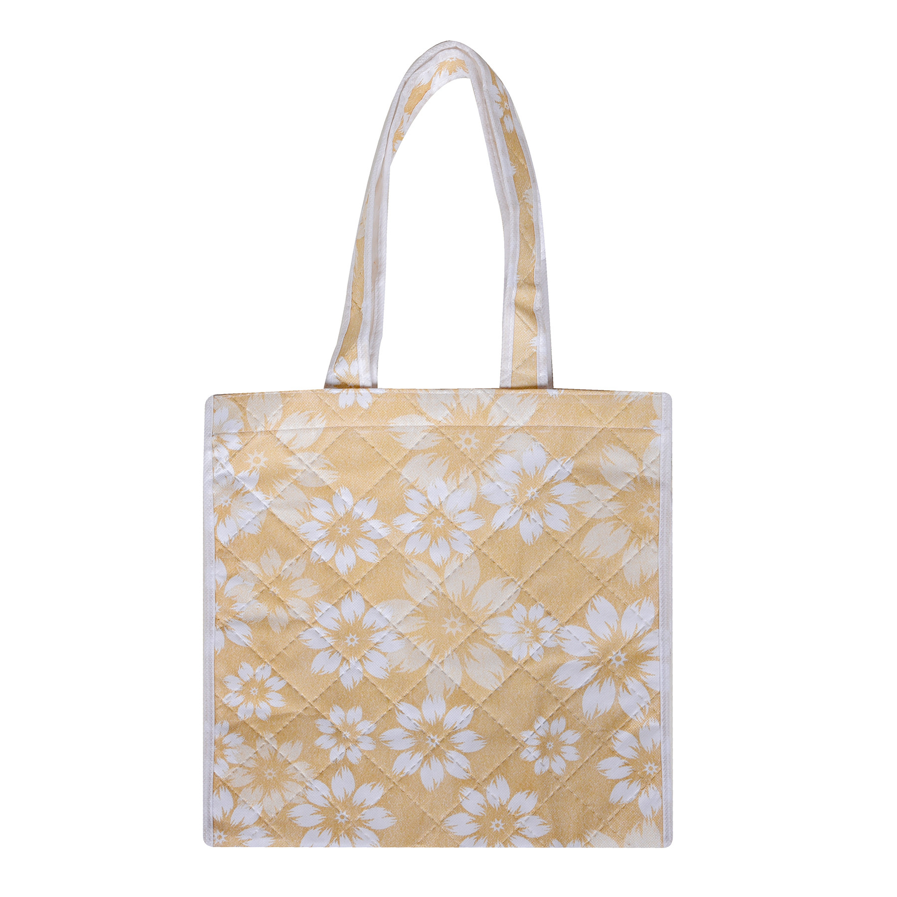 Kuber Industries Shopping Storage Bag  Waterproof Grocery Handbag  Grocery Shopping Bag  Vegetable Handle Bag  Reusable Vegetable Bag  Chain Tote Bags  Flower Quilted  Golden