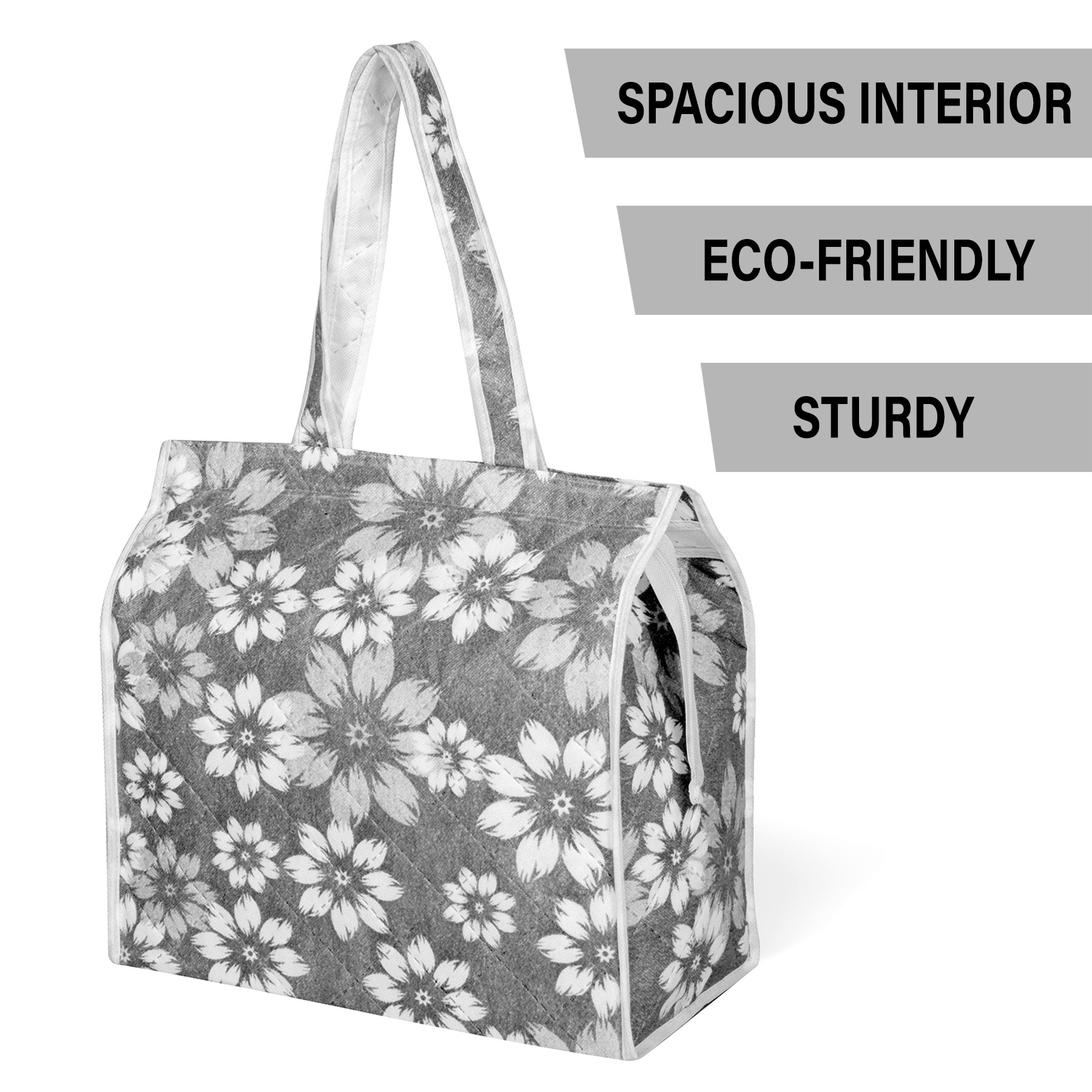 Kuber Industries Shopping Storage Bag  Waterproof Grocery Handbag  Grocery Shopping Bag  Vegetable Handle Bag  Reusable Vegetable Bag  Chain Tote Bags  Flower Quilted  Gray
