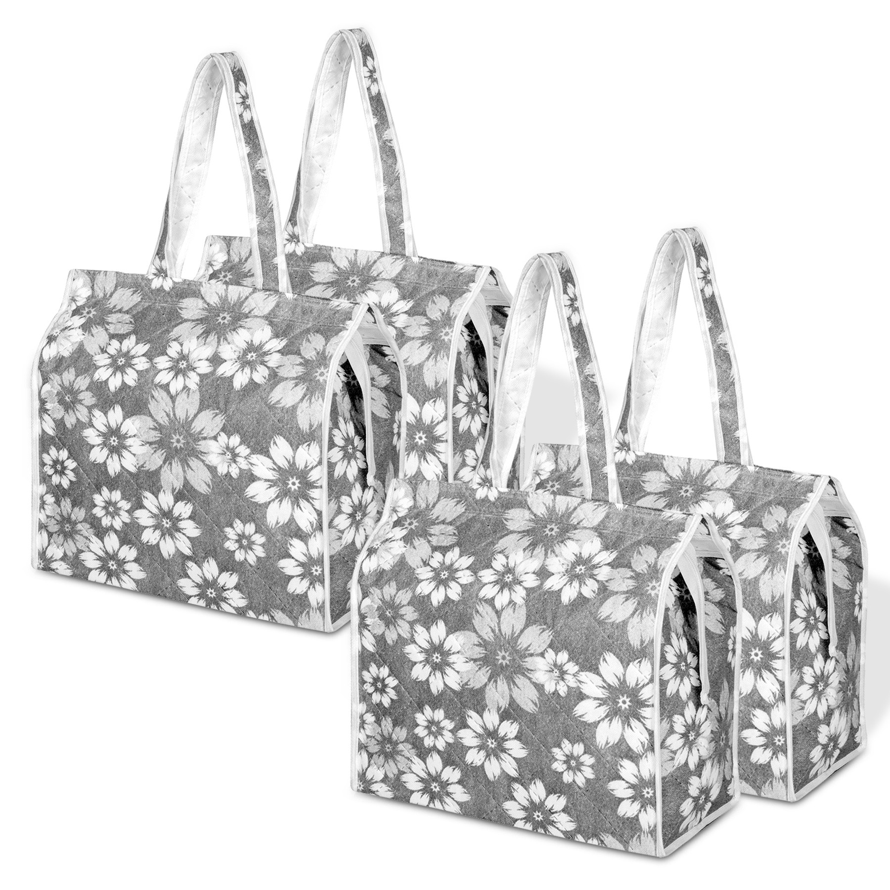 Kuber Industries Shopping Storage Bag | Waterproof Grocery Handbag | Grocery Shopping Bag | Vegetable Handle Bag | Reusable Vegetable Bag | Chain Tote Bags | Flower Quilted | Gray