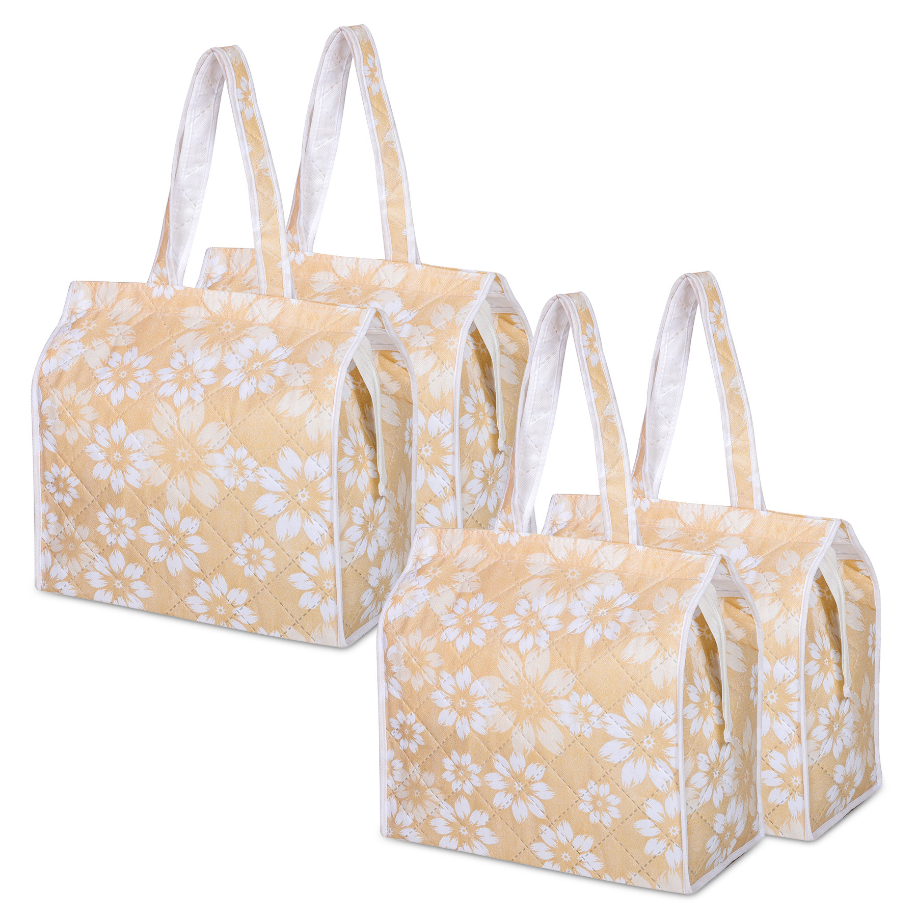 Kuber Industries Shopping Storage Bag | Waterproof Grocery Handbag | Grocery Shopping Bag | Vegetable Handle Bag | Reusable Vegetable Bag | Chain Tote Bags | Flower Quilted | Golden