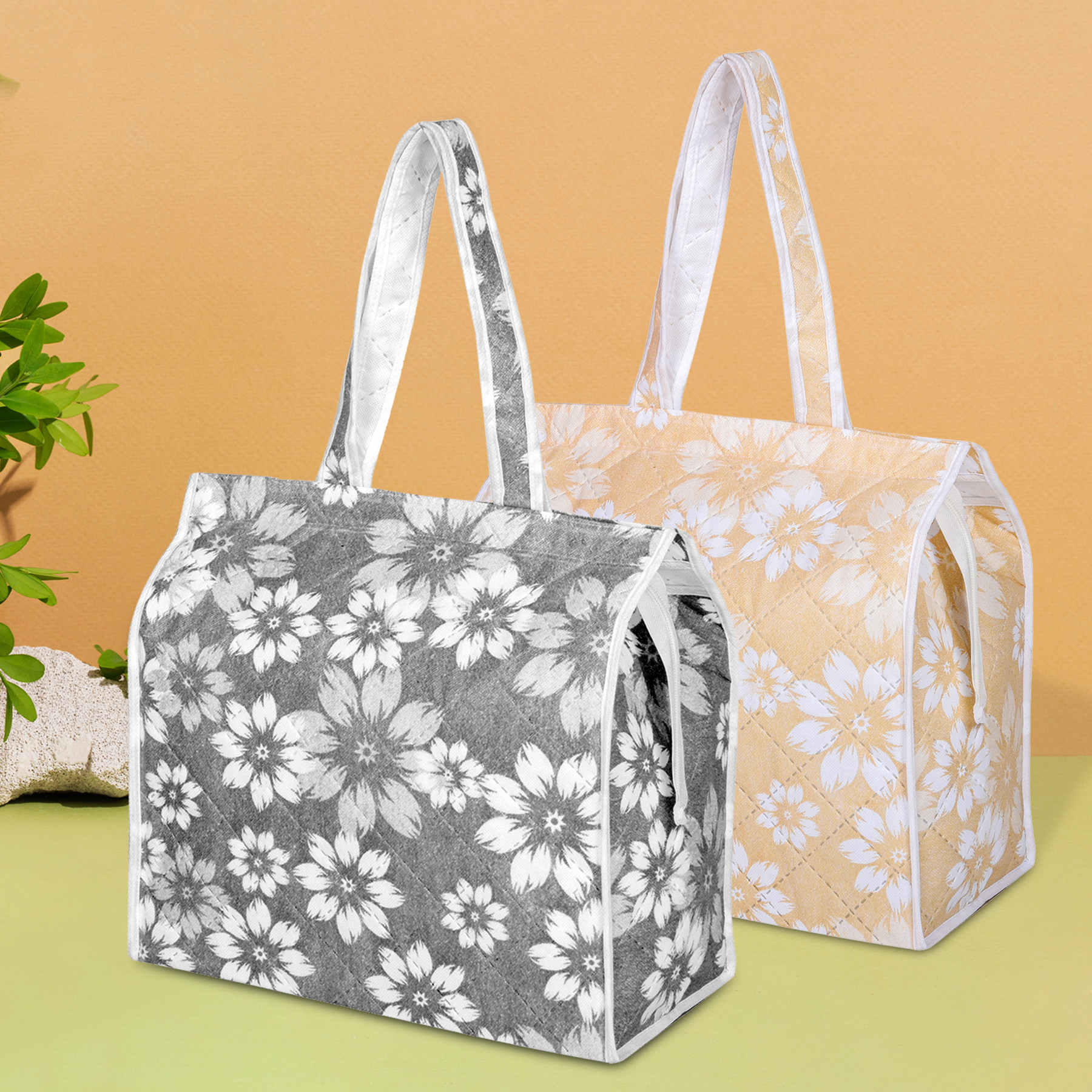 Kuber Industries Shopping Storage Bag | Waterproof Grocery Handbag | Grocery Shopping Bag | Vegetable Handle Bag | Reusable Vegetable Bag | Chain Tote Bags | Flower Quilted |Multi