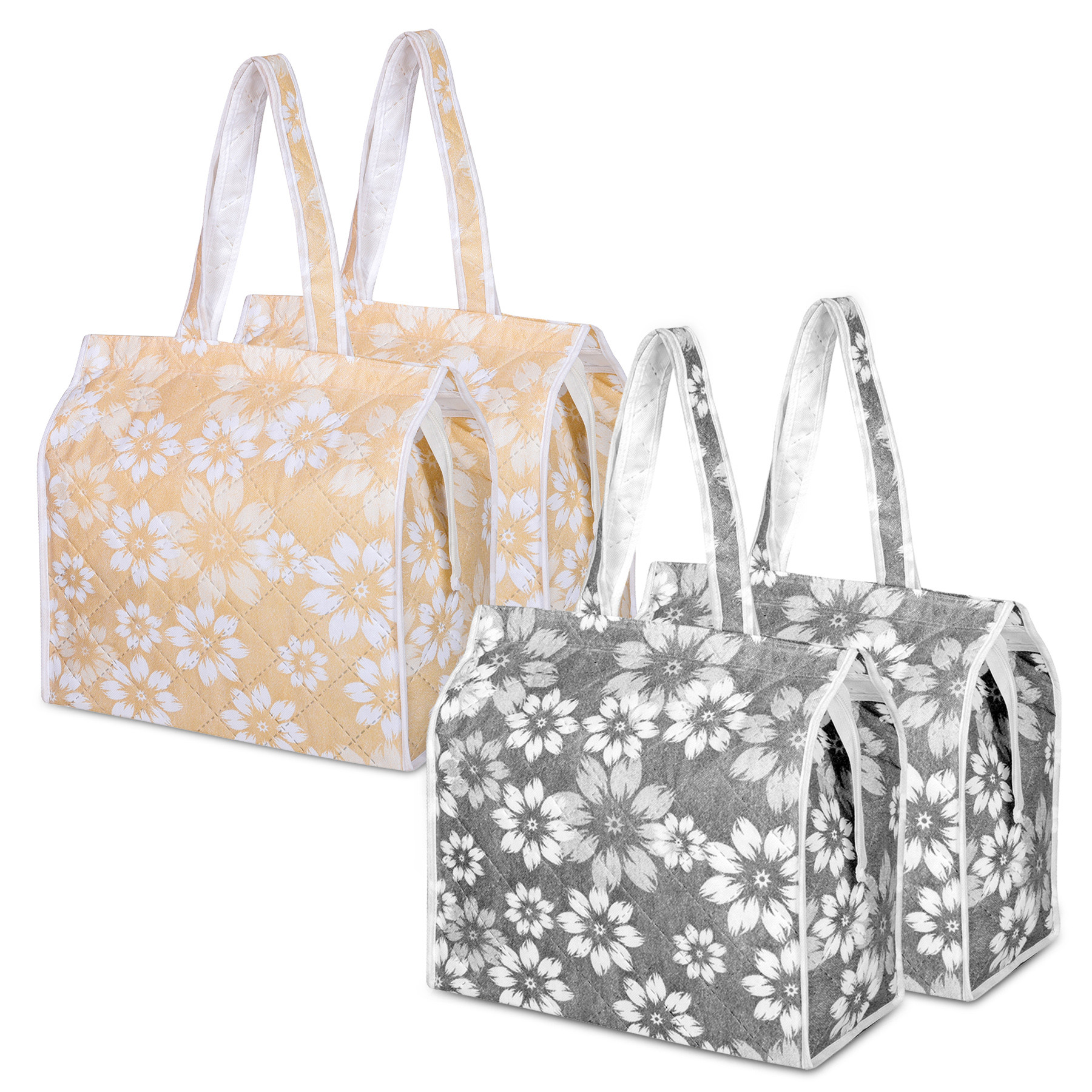 Kuber Industries Shopping Storage Bag | Waterproof Grocery Handbag | Grocery Shopping Bag | Vegetable Handle Bag | Reusable Vegetable Bag | Chain Tote Bags | Flower Quilted |Multi