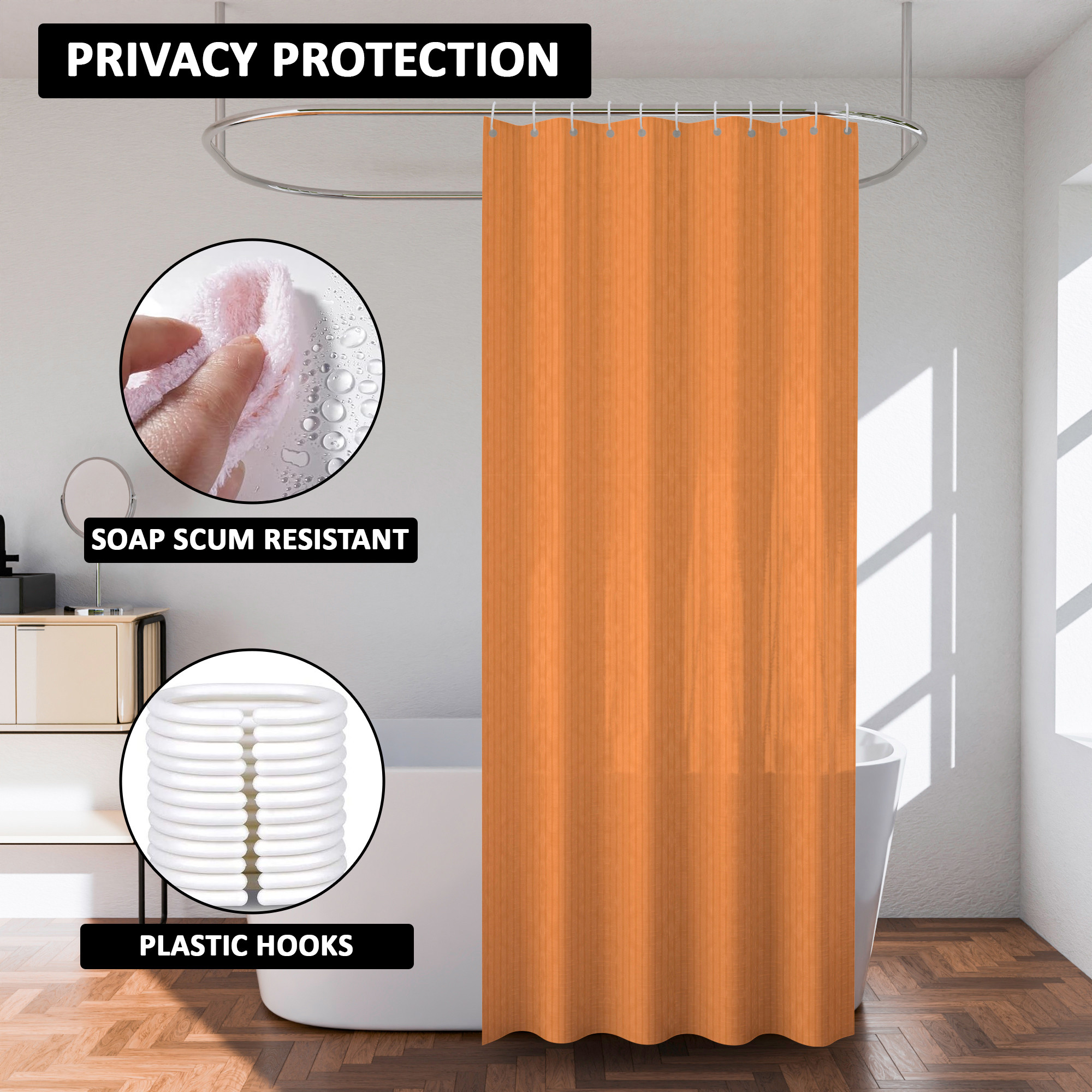 Kuber Industries Shower Curtain  7 Feet  Bathroom Shower Curtain  AC Curtains  PVC Waterproof Window Curtain  Curtains for Bathtub  8 Rings Curtain  Lining  Golden