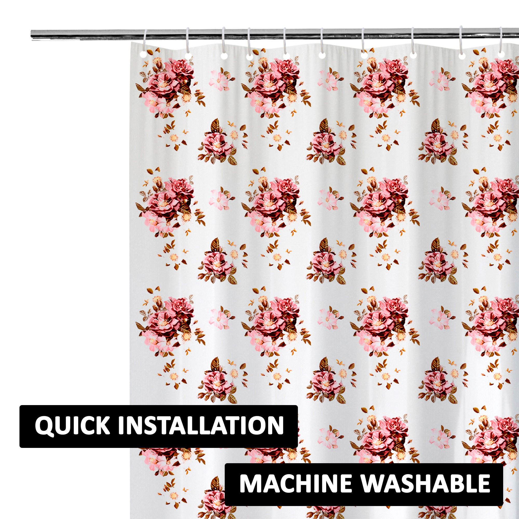 Kuber Industries Shower Curtain  7 Feet  Bathroom Shower Curtain  AC Curtains  PVC Waterproof Window Curtain  Curtains for Bathtub  8 Rings Curtain  Pink Flower  Transparent