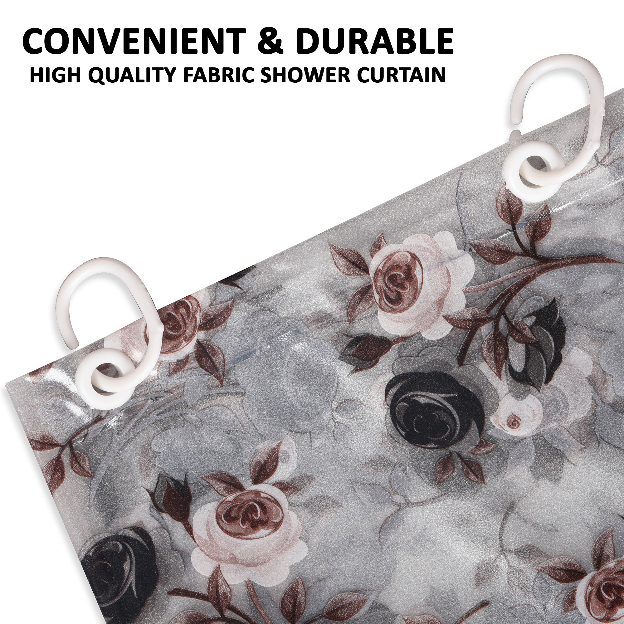 Kuber Industries Shower Curtain  7 Feet  Bathroom Shower Curtain  AC Curtains  PVC Waterproof Window Curtain  Curtains for Bathtub  8 Rings Curtain  Brown Rose  Transparent