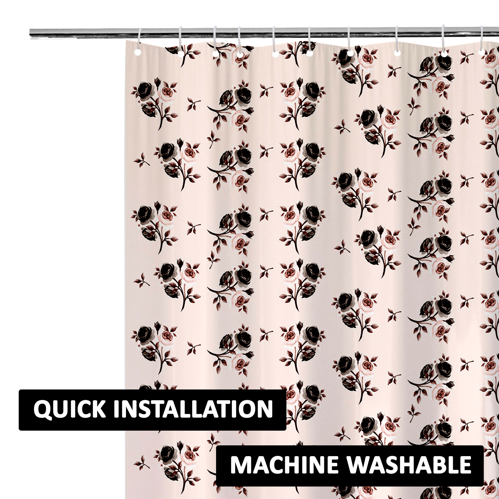 Kuber Industries Shower Curtain  7 Feet  Bathroom Shower Curtain  AC Curtains  PVC Waterproof Window Curtain  Curtains for Bathtub  8 Rings Curtain  Brown Rose  Transparent