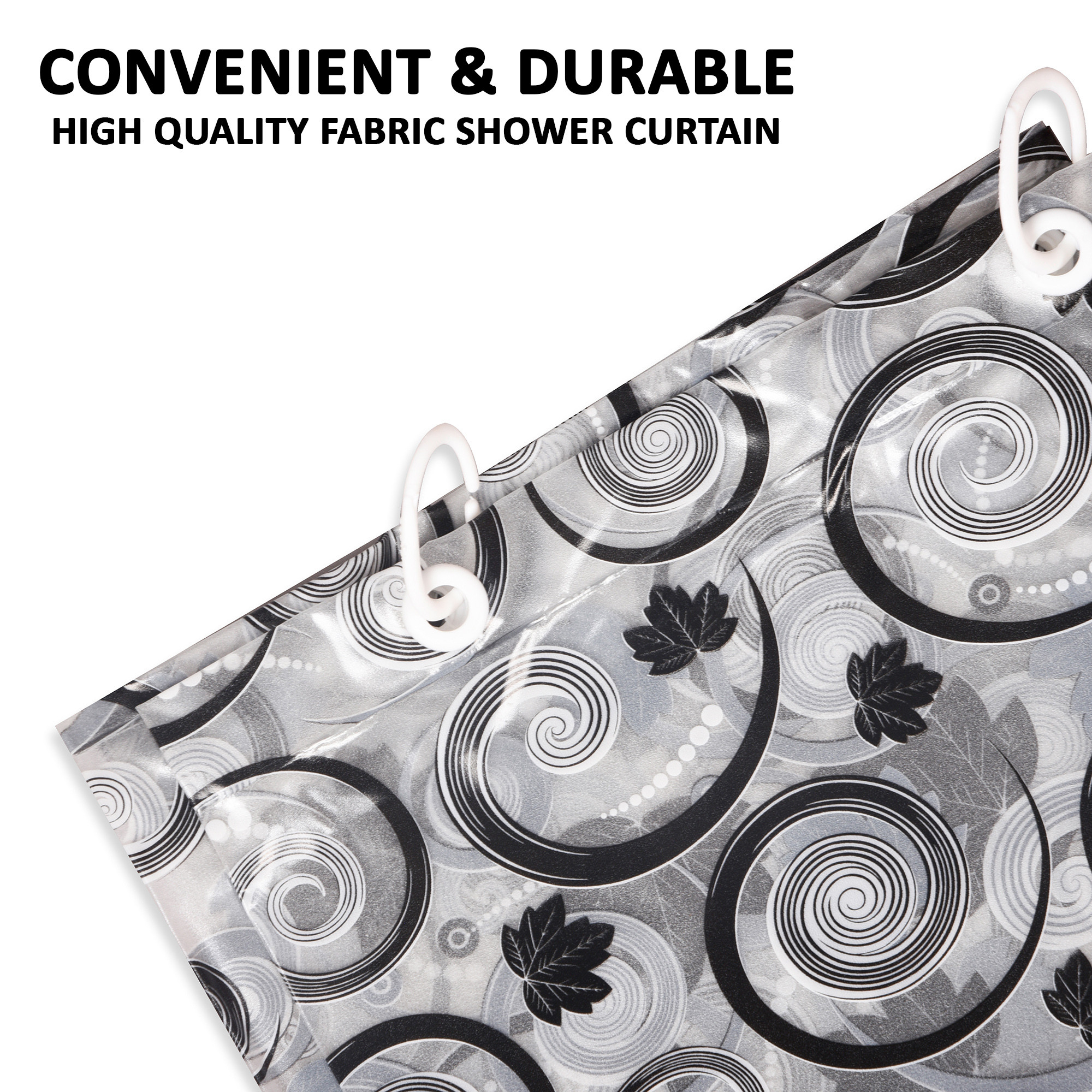 Kuber Industries Shower Curtain  7 Feet  Bathroom Shower Curtain  AC Curtains  PVC Waterproof Window Curtain  Curtains for Bathtub  8 Rings Curtain  3D Spiral  Black