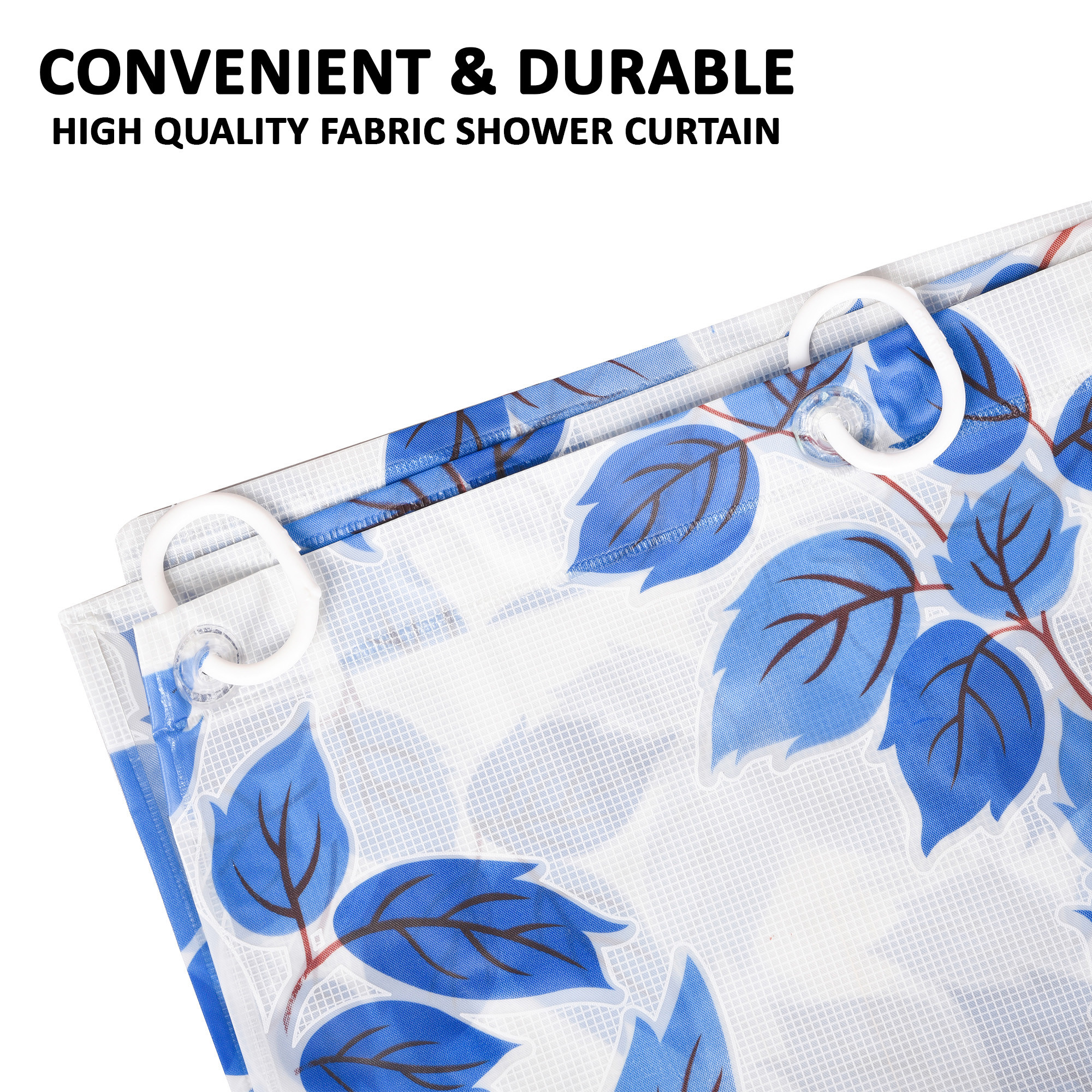 Kuber Industries Shower Curtain  7 Feet  Bathroom Shower Curtain  AC Curtains  PVC Waterproof Window Curtain  Curtains for Bathtub  8 Rings Curtain  Leaf Print  Blue