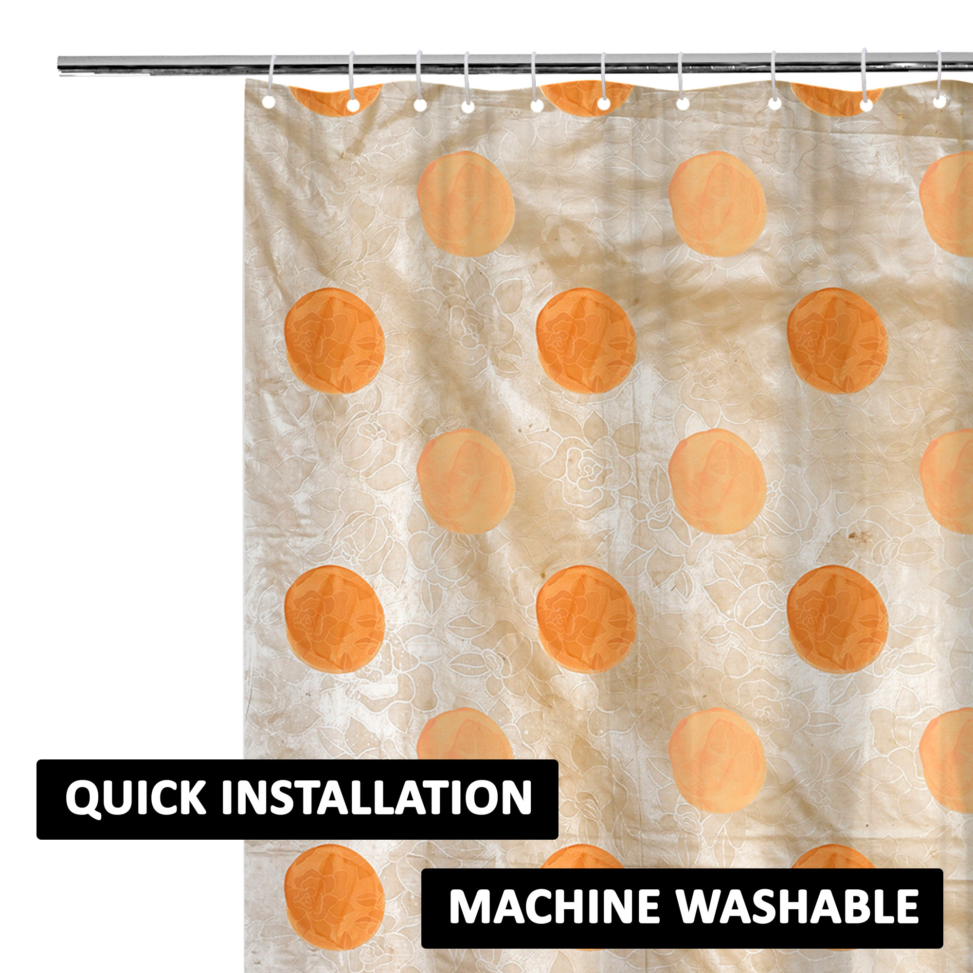 Kuber Industries Shower Curtain  7 Feet  Bathroom Shower Curtain  AC Curtains  PVC Waterproof Window Curtain  Curtains for Bathtub  8 Rings Curtain  Dot Painting  Golden
