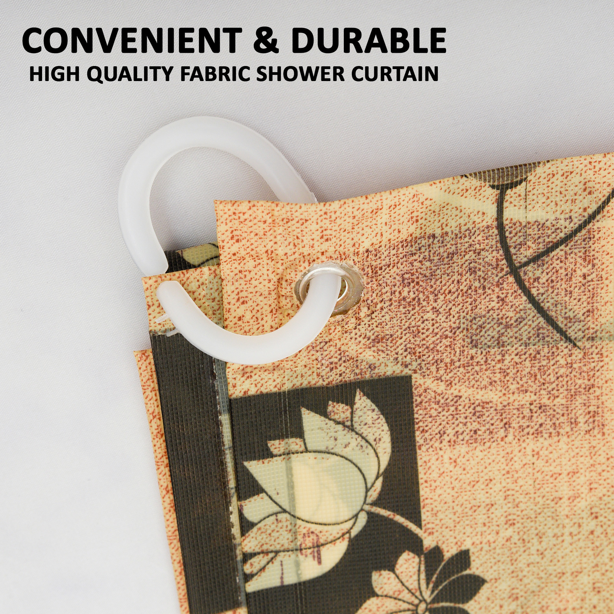 Kuber Industries Shower Curtain  7 Feet  Bathroom Shower Curtain  AC Curtains  PVC Waterproof Window Curtain  Curtains for Bathtub  8 Rings Curtain  Black Gulab  Beige