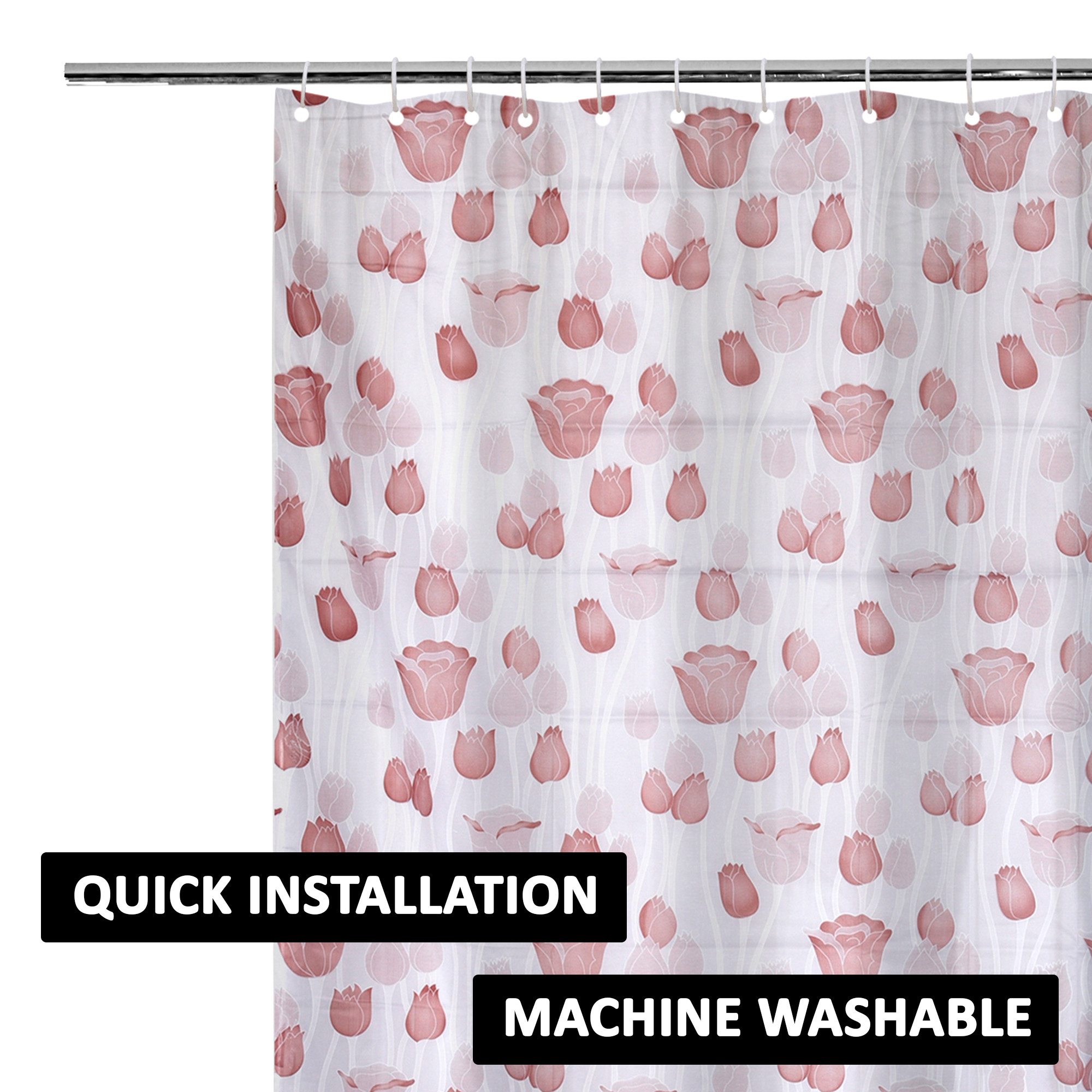 Kuber Industries Shower Curtain  7 Feet  Bathroom Shower Curtain  AC Curtains  PVC Waterproof Window Curtain  Curtains for Bathtub  8 Rings Curtain  Brown Gulab  Blury Transparent