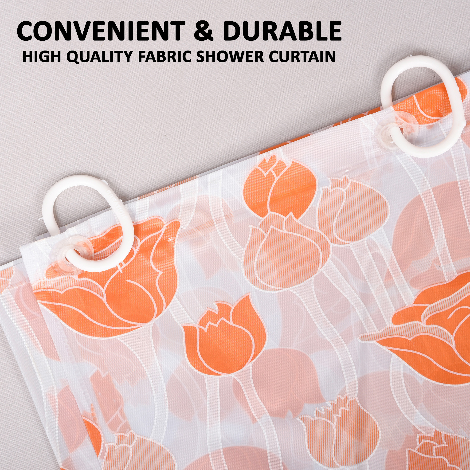 Kuber Industries Shower Curtain  7 Feet  Bathroom Shower Curtain  AC Curtains  PVC Waterproof Window Curtain  Curtains for Bathtub  8 Rings Curtain  Orange Gulab  Blury Transparent