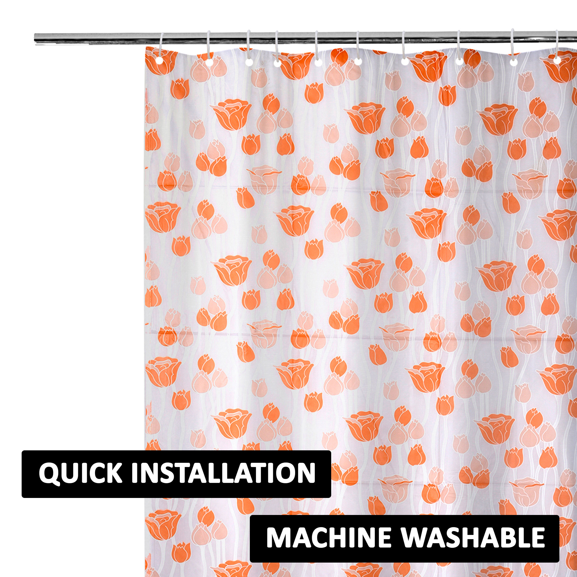 Kuber Industries Shower Curtain  7 Feet  Bathroom Shower Curtain  AC Curtains  PVC Waterproof Window Curtain  Curtains for Bathtub  8 Rings Curtain  Orange Gulab  Blury Transparent