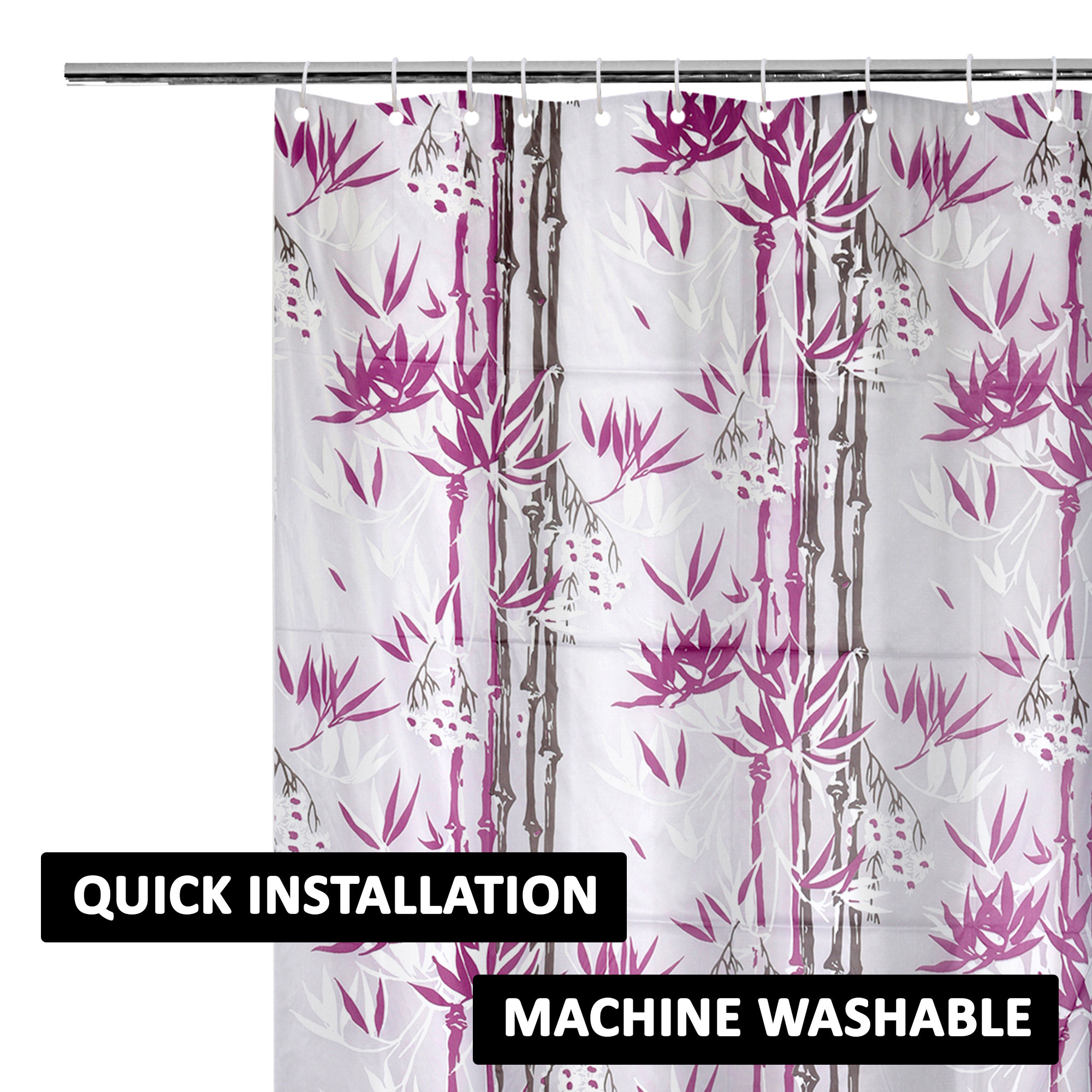 Kuber Industries Shower Curtain  7 Feet  Bathroom Shower Curtain  AC Curtains  PVC Waterproof Window Curtain  Curtains for Bathtub  8 Rings Curtain  Bamboo Print  Purple