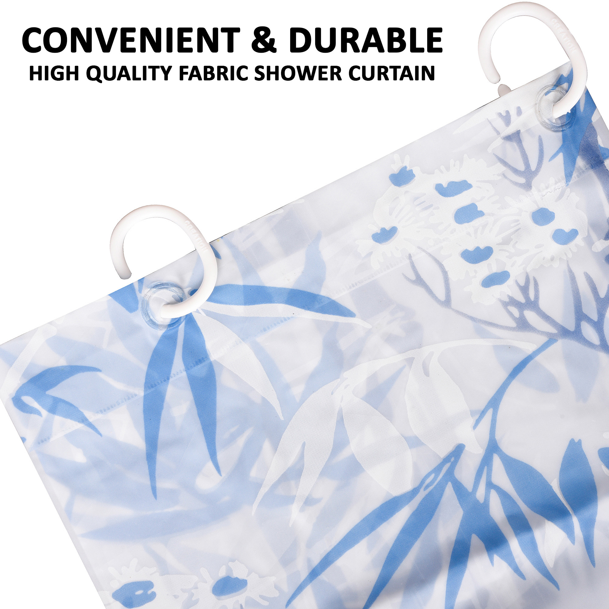 Kuber Industries Shower Curtain  7 Feet  Bathroom Shower Curtain  AC Curtains  PVC Waterproof Window Curtain  Curtains for Bathtub  8 Rings Curtain  Bamboo Print  Blue