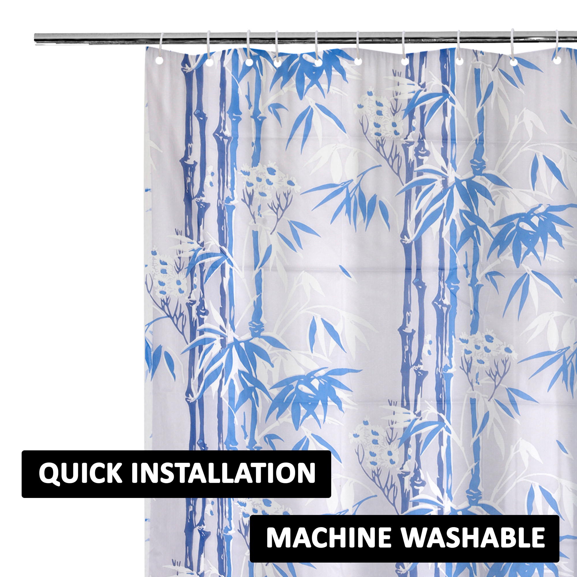 Kuber Industries Shower Curtain  7 Feet  Bathroom Shower Curtain  AC Curtains  PVC Waterproof Window Curtain  Curtains for Bathtub  8 Rings Curtain  Bamboo Print  Blue