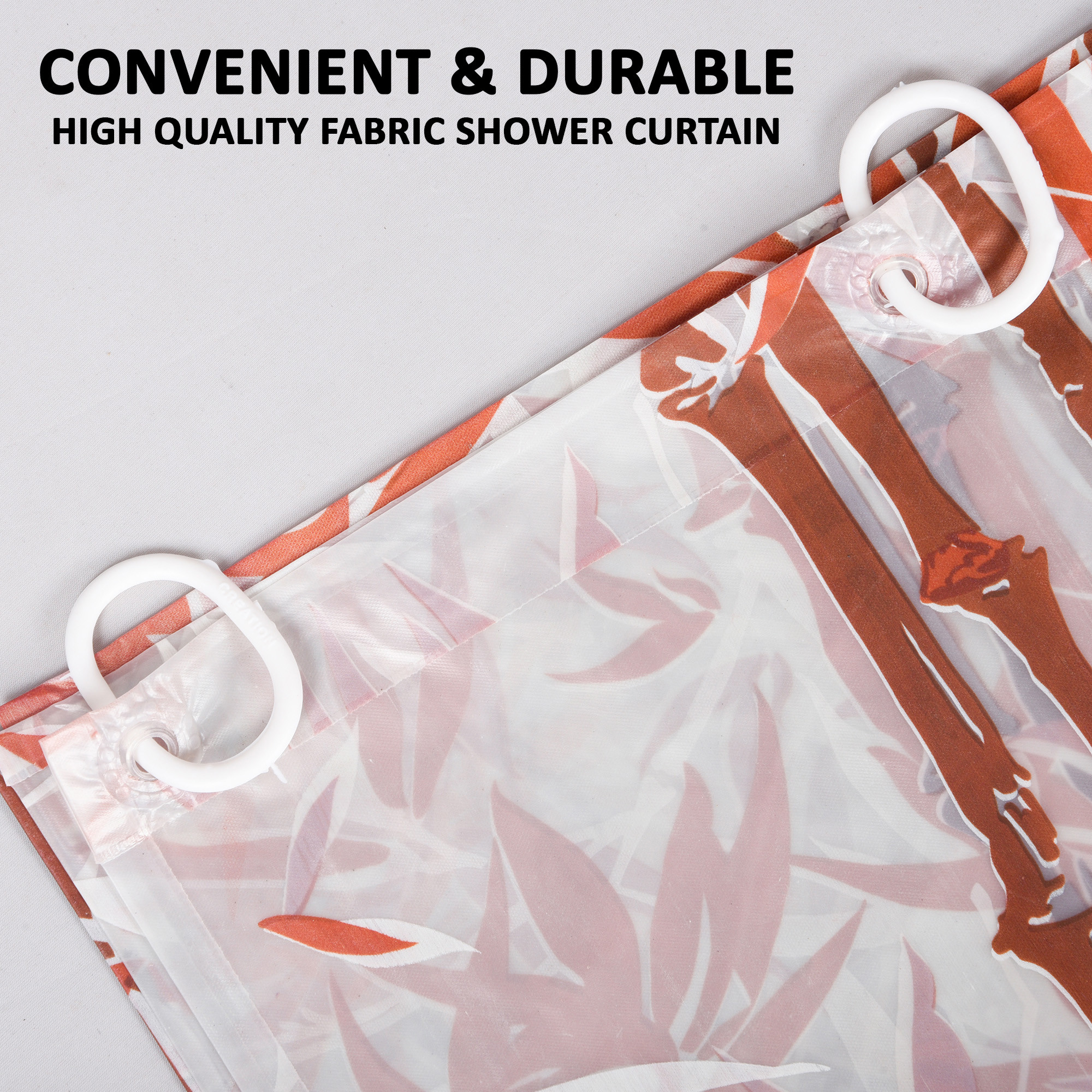 Kuber Industries Shower Curtain  7 Feet  Bathroom Shower Curtain  AC Curtains  PVC Waterproof Window Curtain  Curtains for Bathtub  8 Rings Curtain  Bamboo Print  Orange