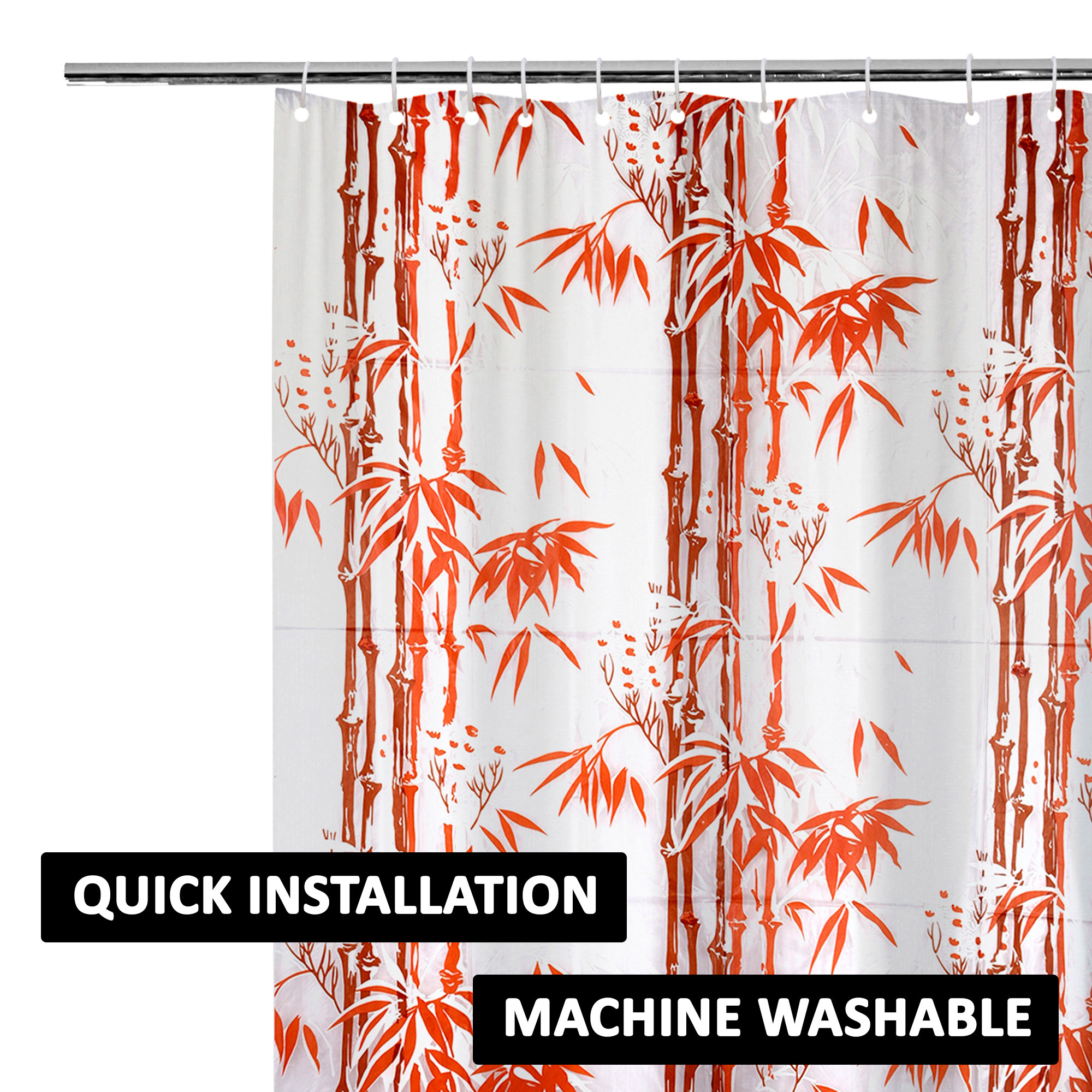 Kuber Industries Shower Curtain  7 Feet  Bathroom Shower Curtain  AC Curtains  PVC Waterproof Window Curtain  Curtains for Bathtub  8 Rings Curtain  Bamboo Print  Orange